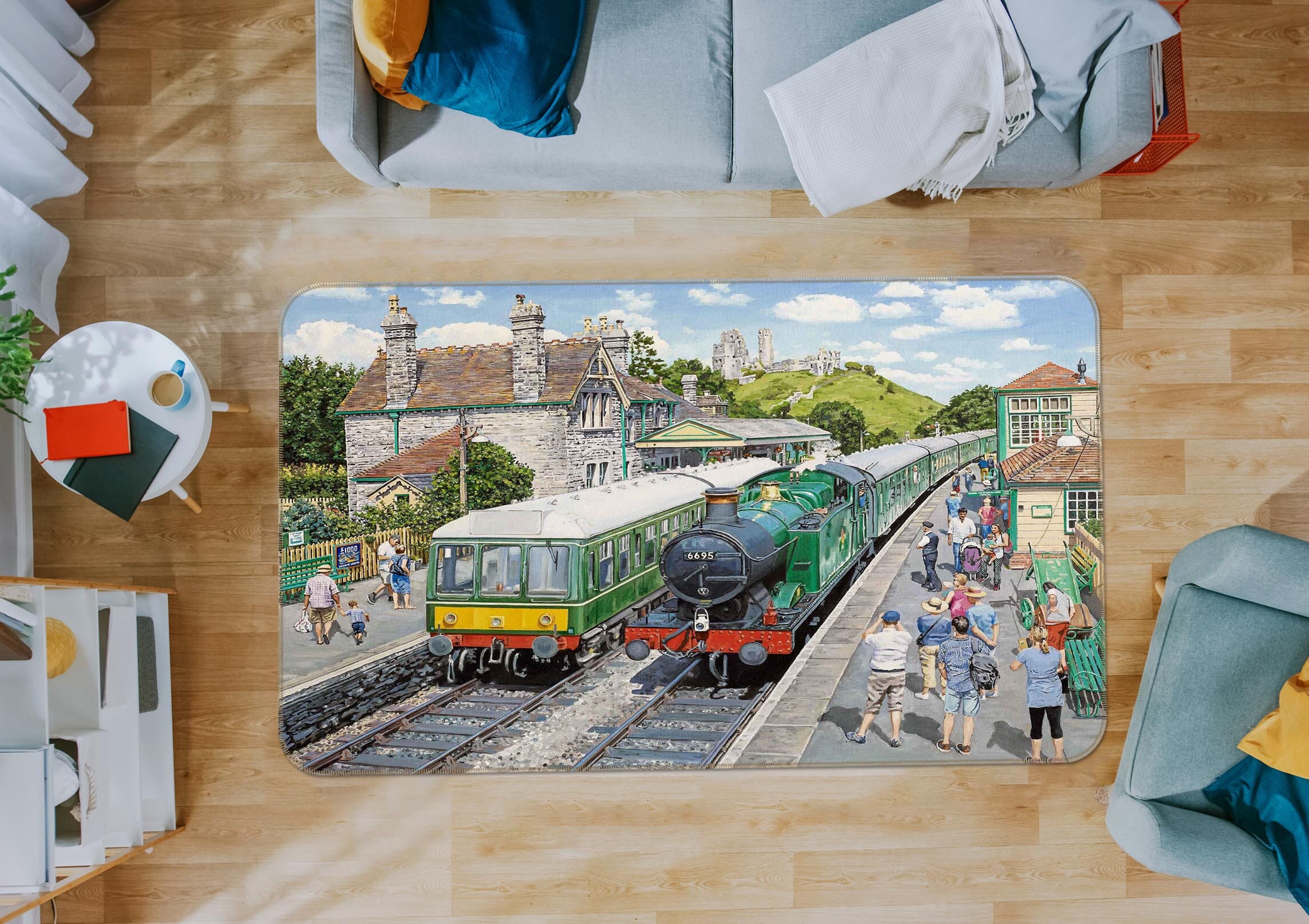 3D Corfe Castle Station 1065 Trevor Mitchell Rug Non Slip Rug Mat Mat AJ Creativity Home
