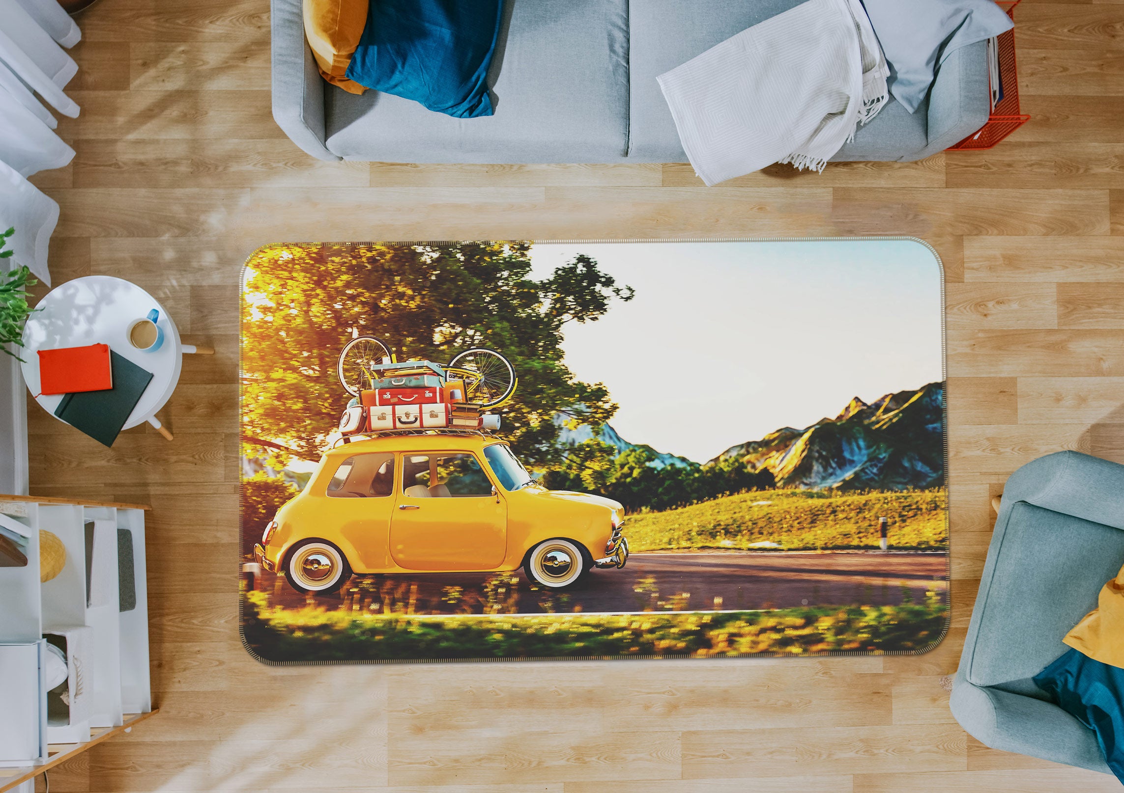 3D Grass Yellow Car 67213 Vehicle Non Slip Rug Mat