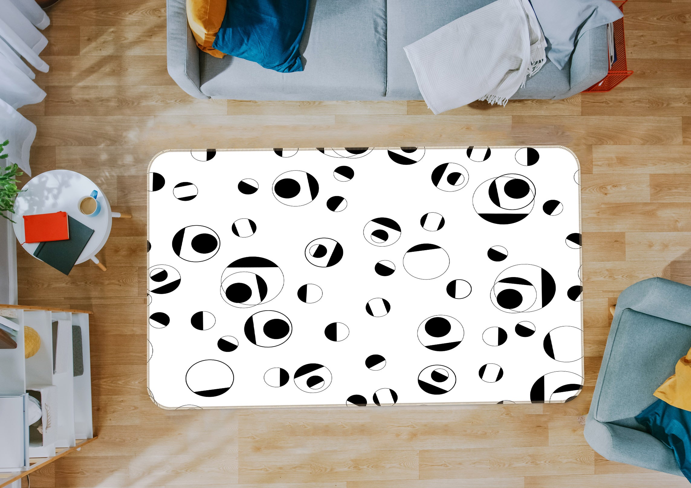 3D Black White Sphere 75241 Non Slip Rug Mat