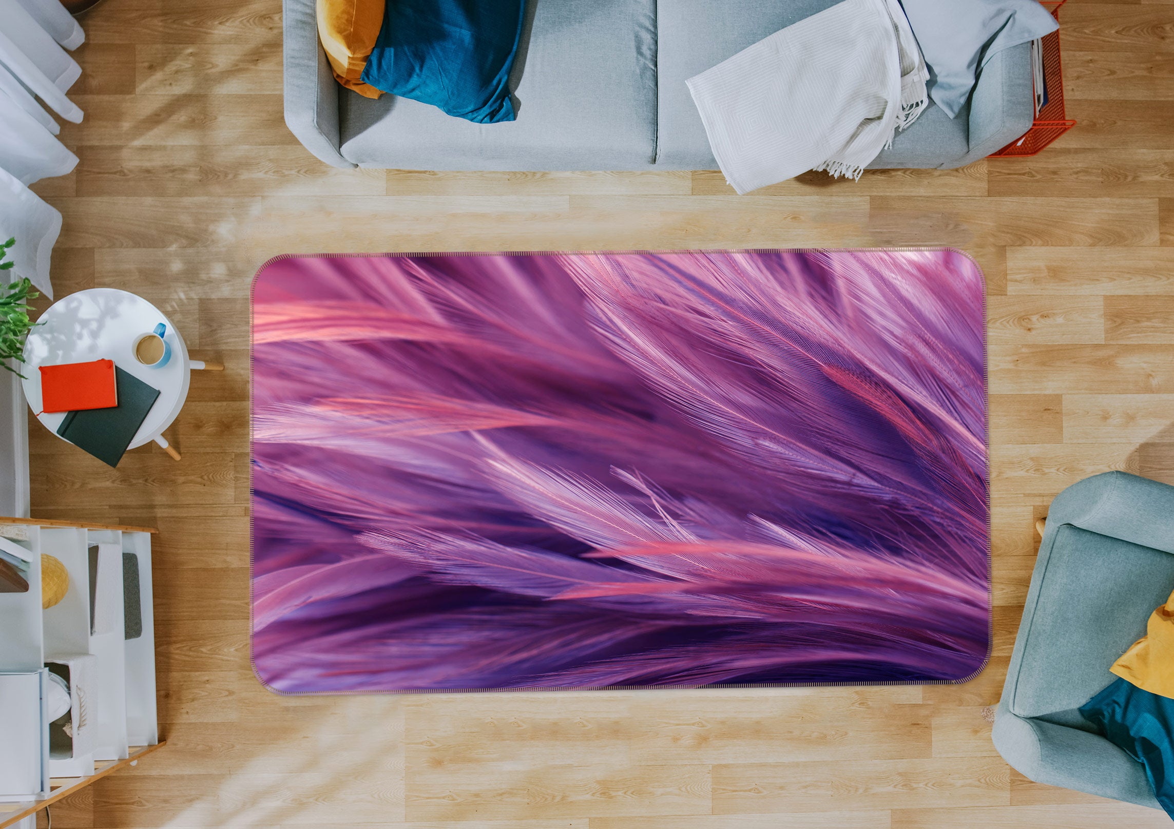 3D Purple Feather Pattern 30027 Non Slip Rug Mat