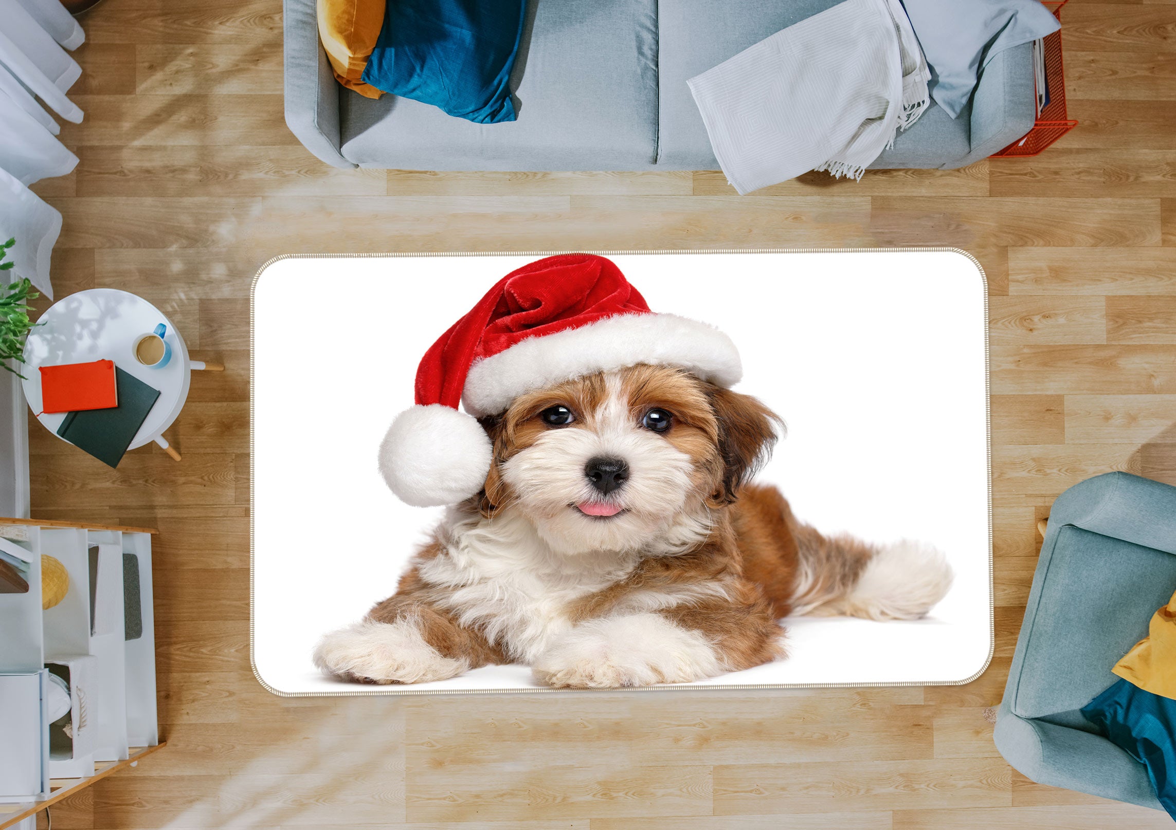 3D Christmas Hat Puppy 37084 Non Slip Rug Mat