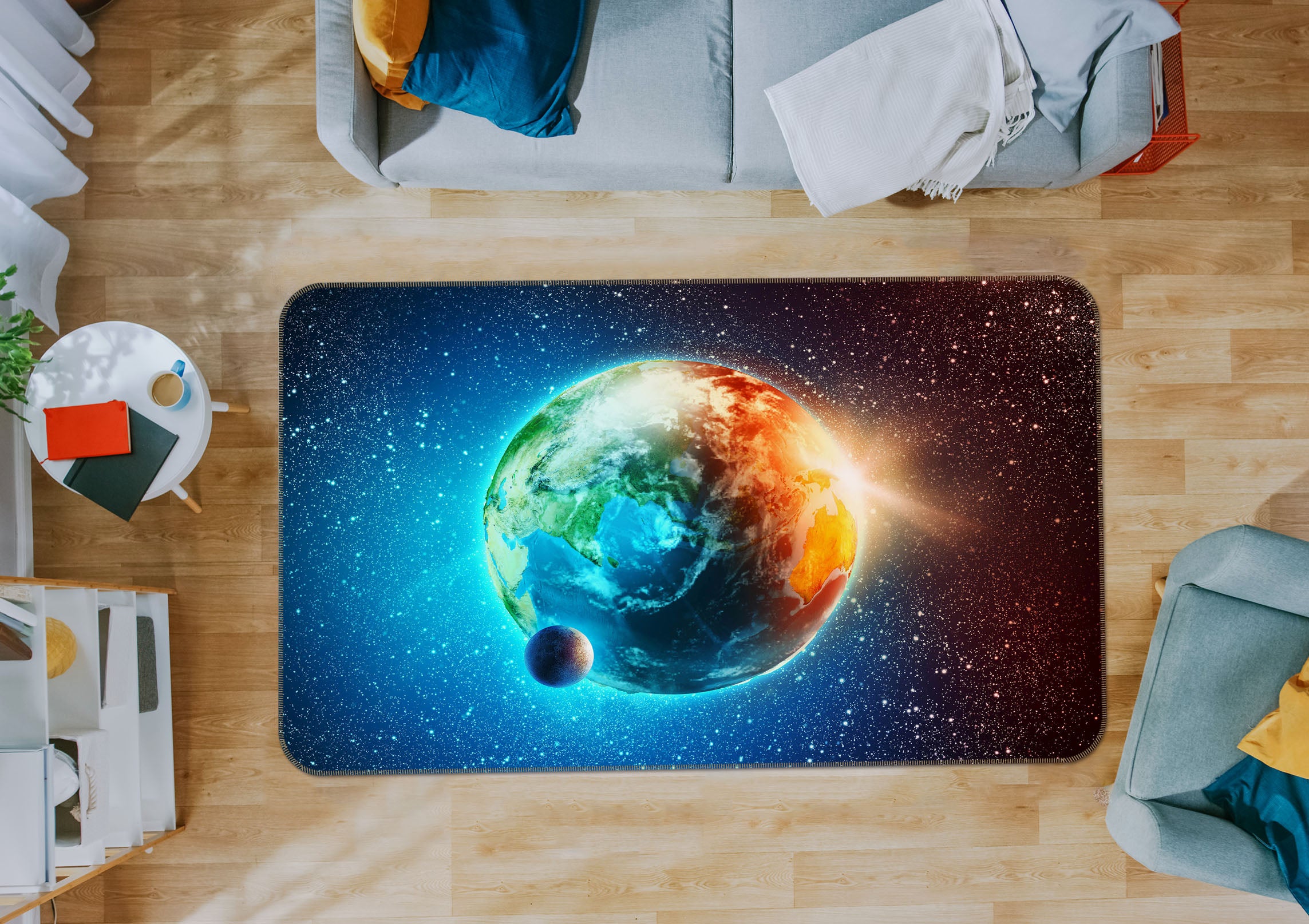 3D Earth Moon 31151 Non Slip Rug Mat