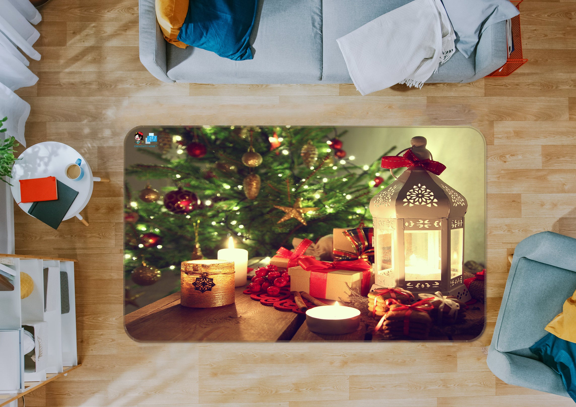 3D Candle Light Gift 54218 Christmas Non Slip Rug Mat Xmas