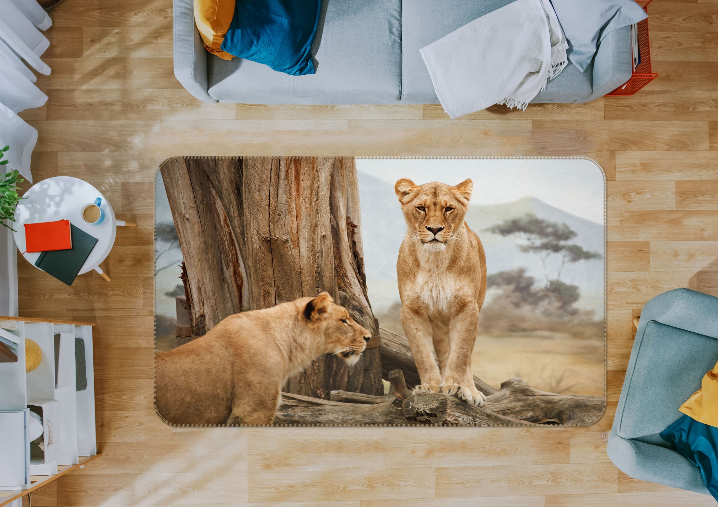 3D Tree Lion 043 Animal Non Slip Rug Mat