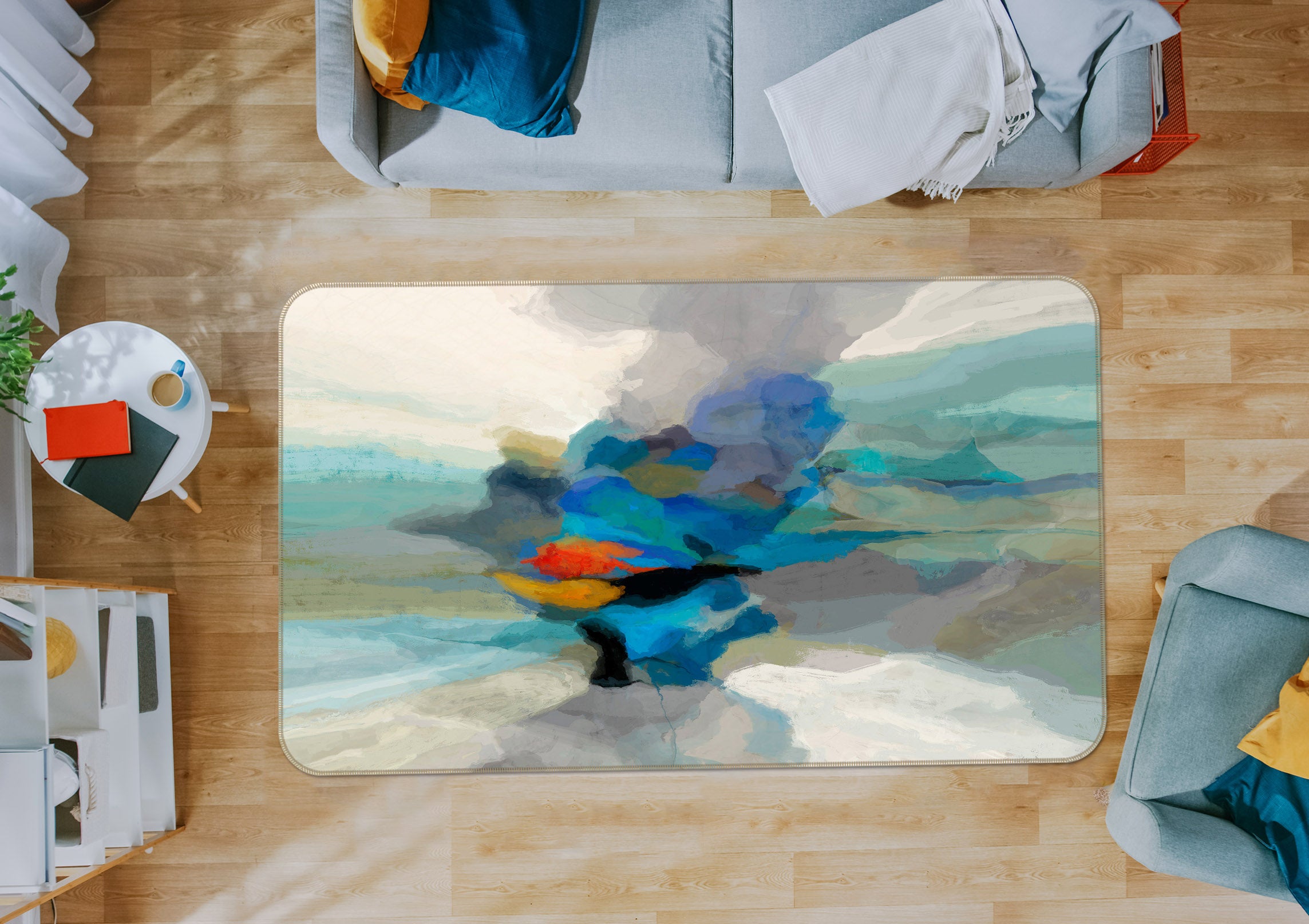 3D Blue Color Ink Texture 84005 Michael Tienhaara Rug Non Slip Rug Mat