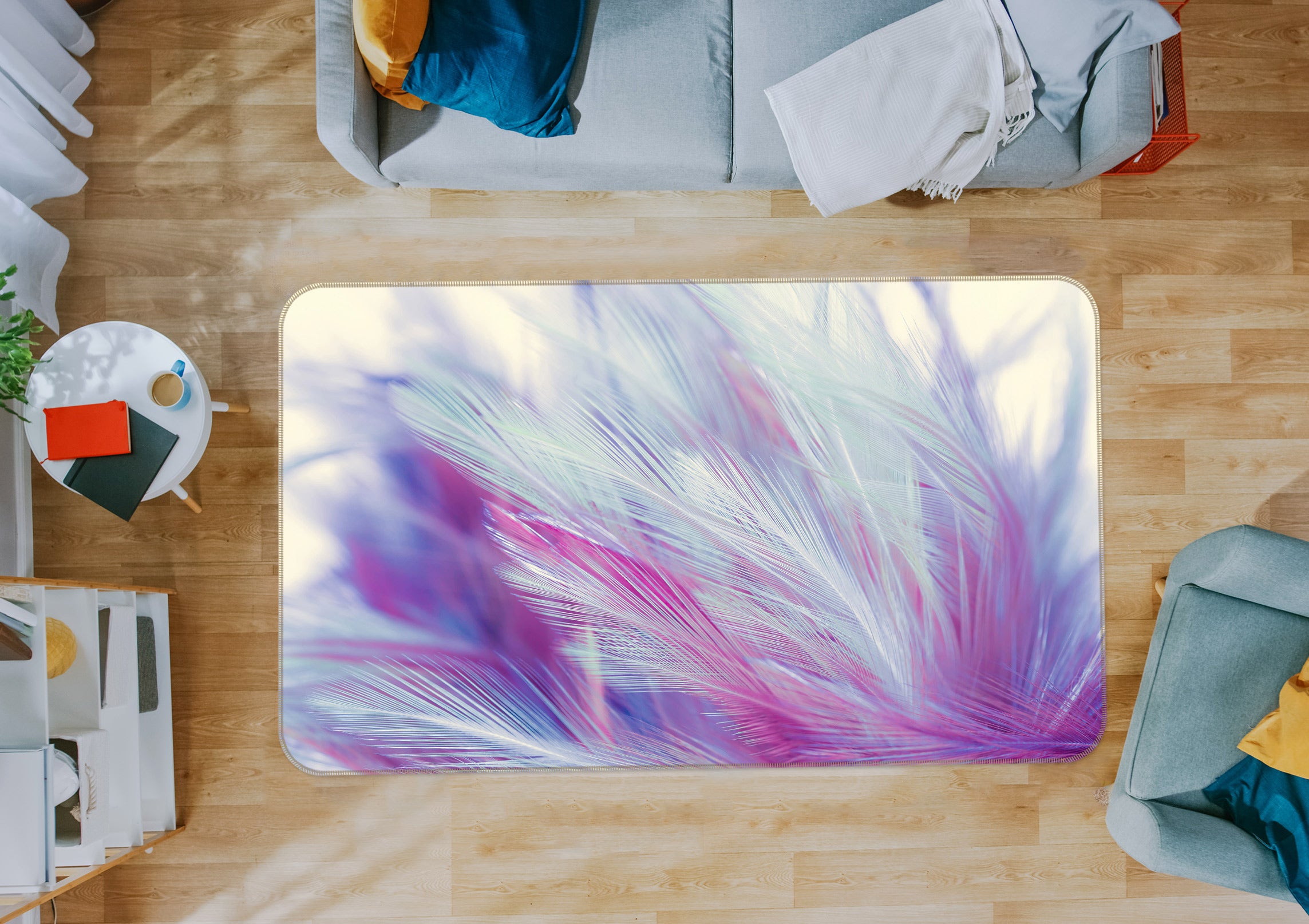 3D Purple Feather Pattern 30055 Non Slip Rug Mat