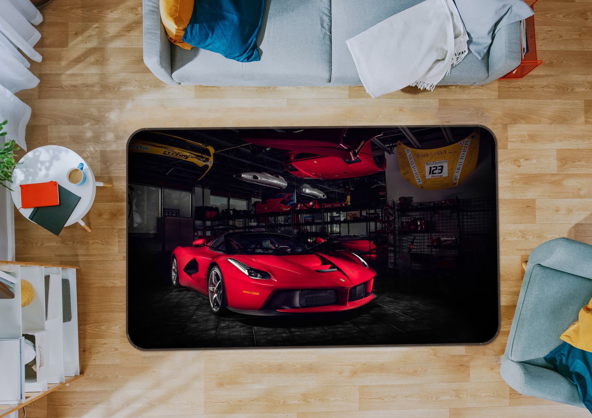 3D Red Racing Car 68028 Vehicle Non Slip Rug Mat
