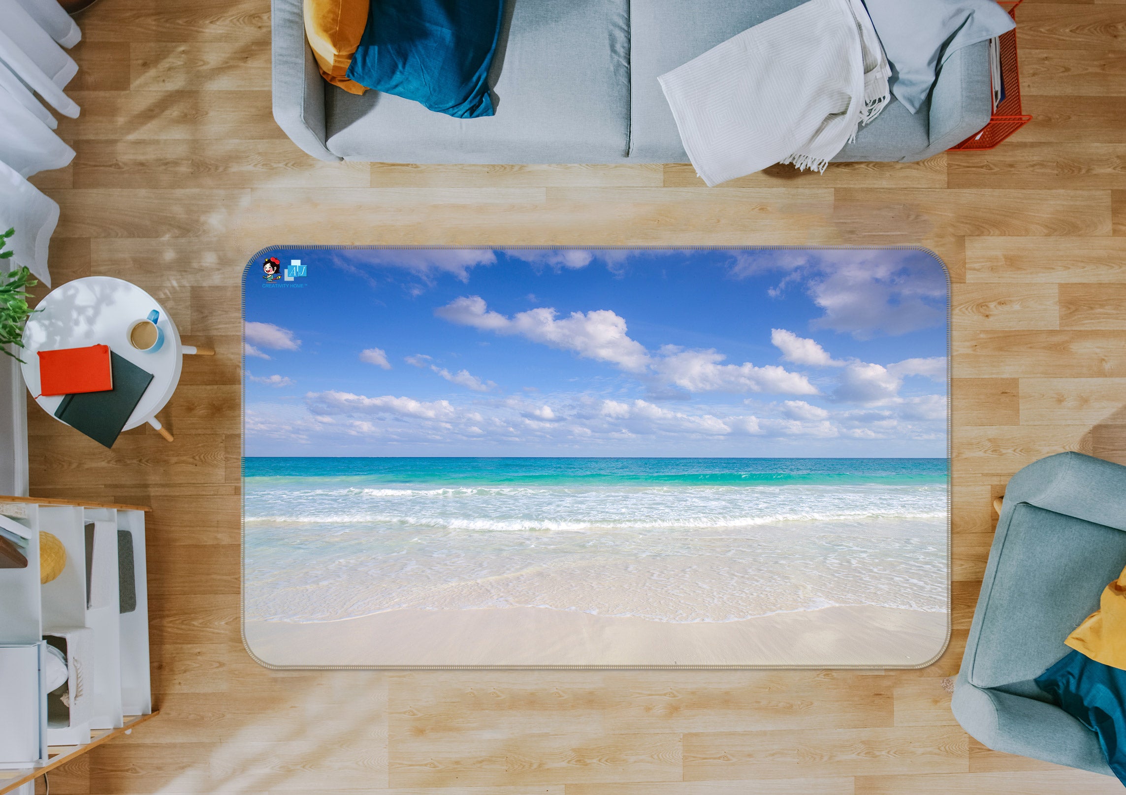 3D Beach Waves 6838 Assaf Frank Rug Non Slip Rug Mat