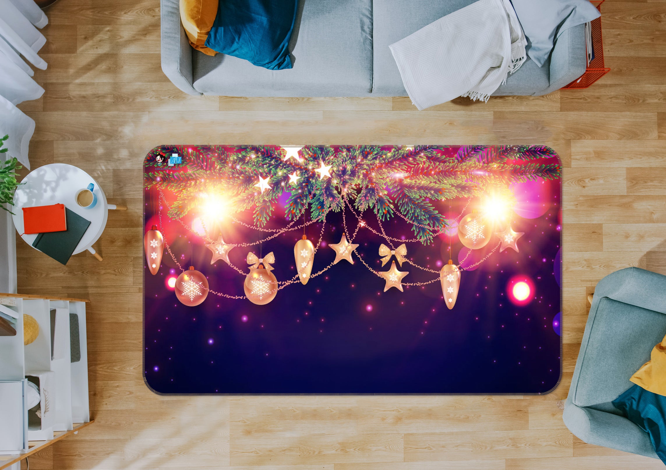 3D String Lights 54239 Christmas Non Slip Rug Mat Xmas