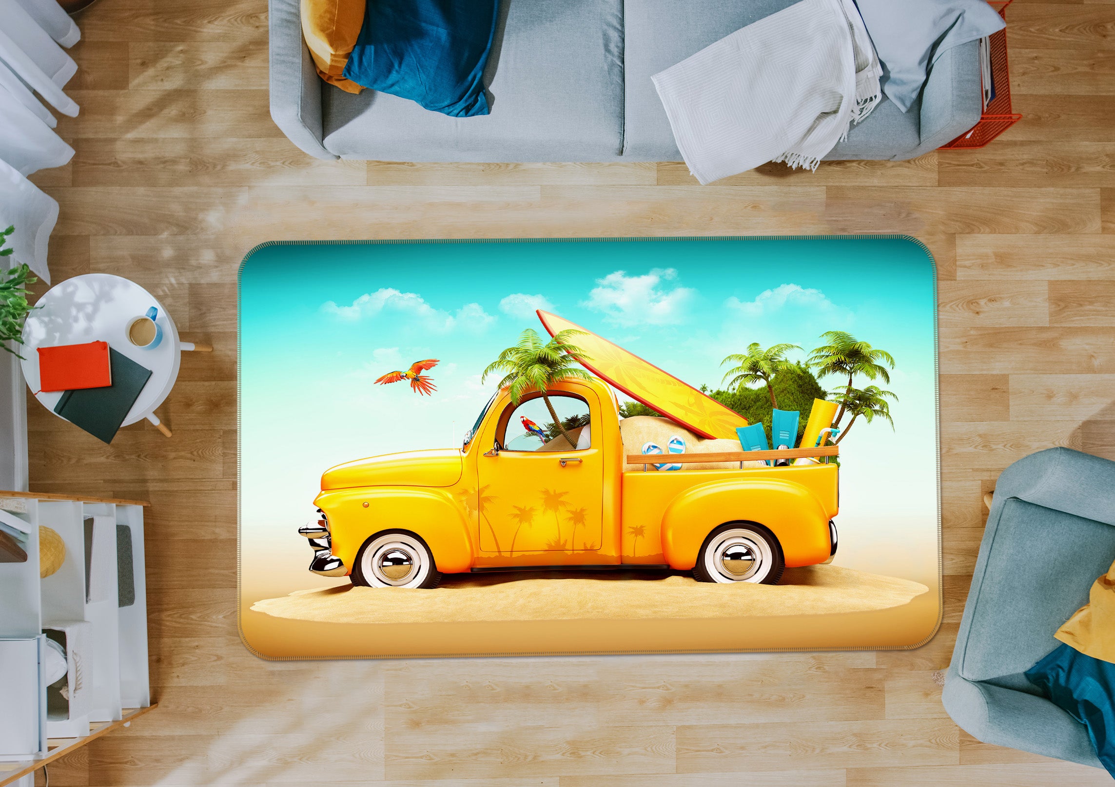 3D Yellow Car 42052 Vehicle Non Slip Rug Mat