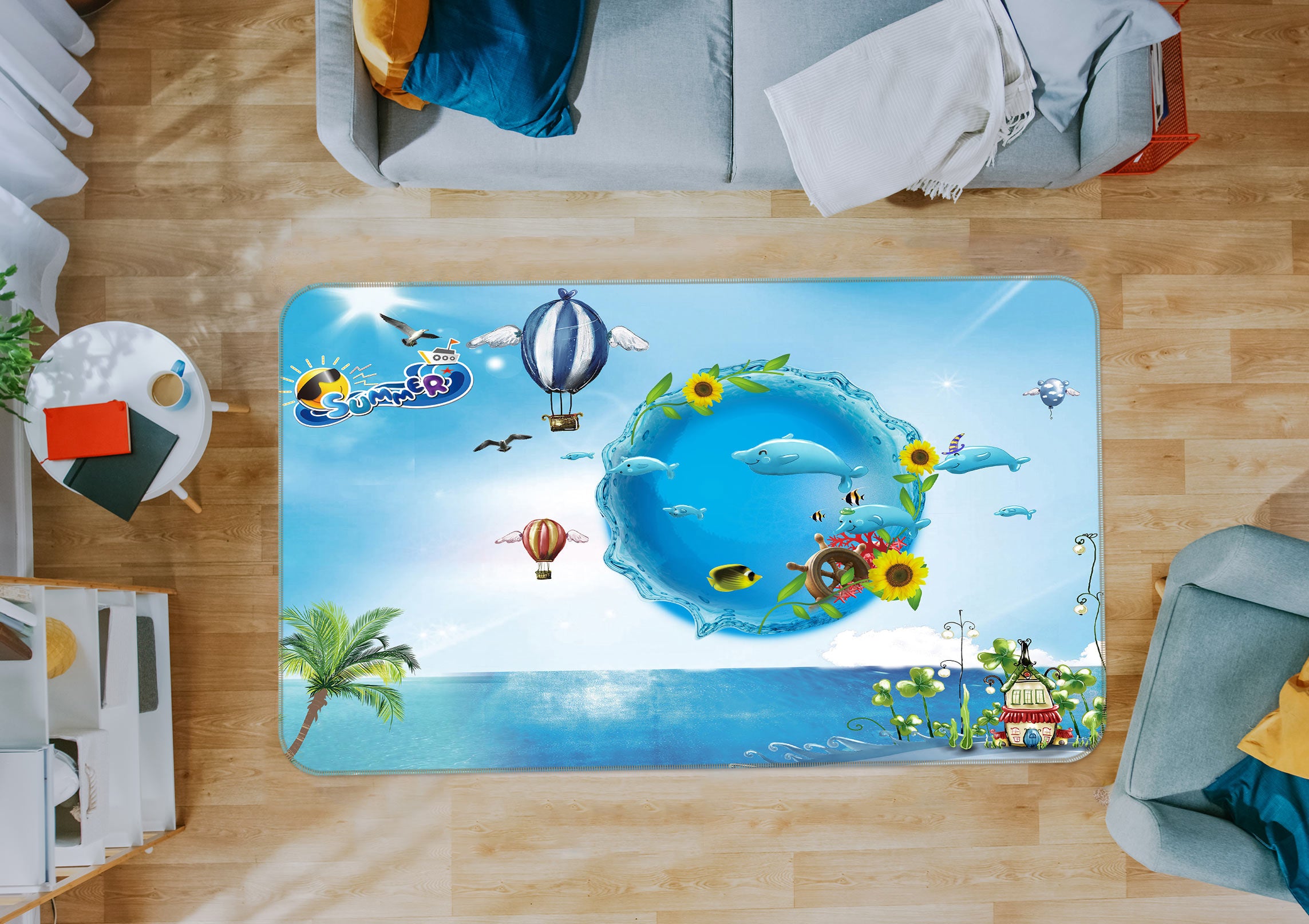 3D Sea Polo Dolphin Sunflower 77022 Non Slip Rug Mat