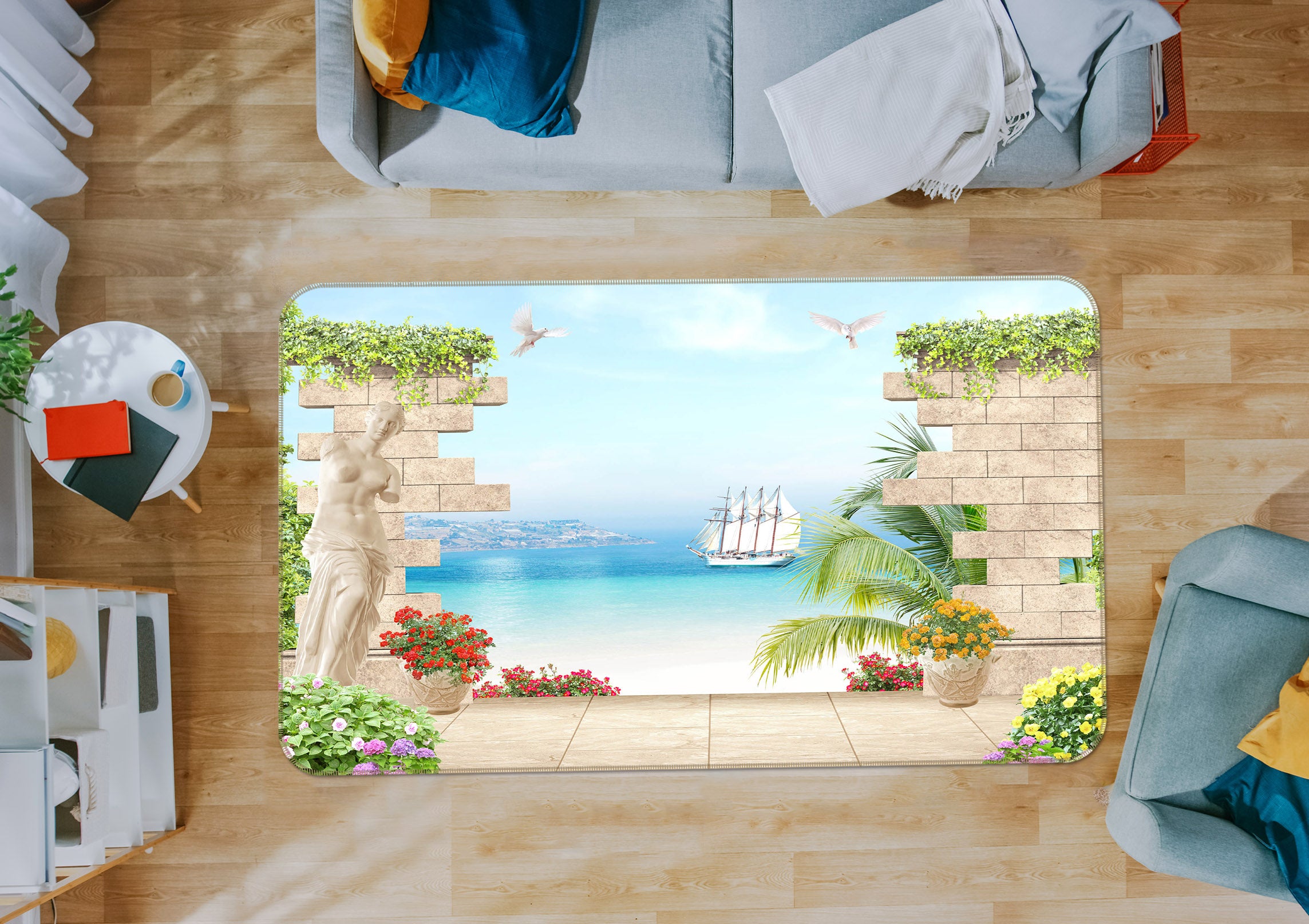 3D Brick Sea Boat 65115 Non Slip Rug Mat