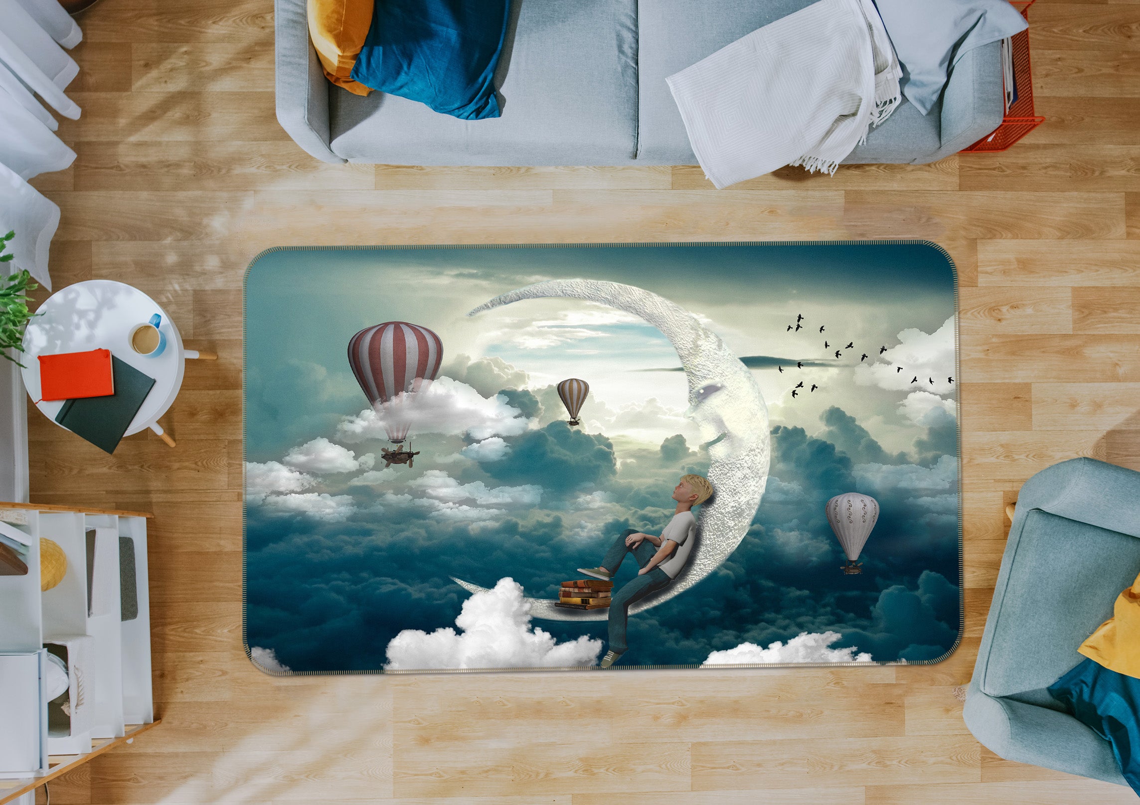 3D Clouds Hot Air Balloon 36117 Non Slip Rug Mat