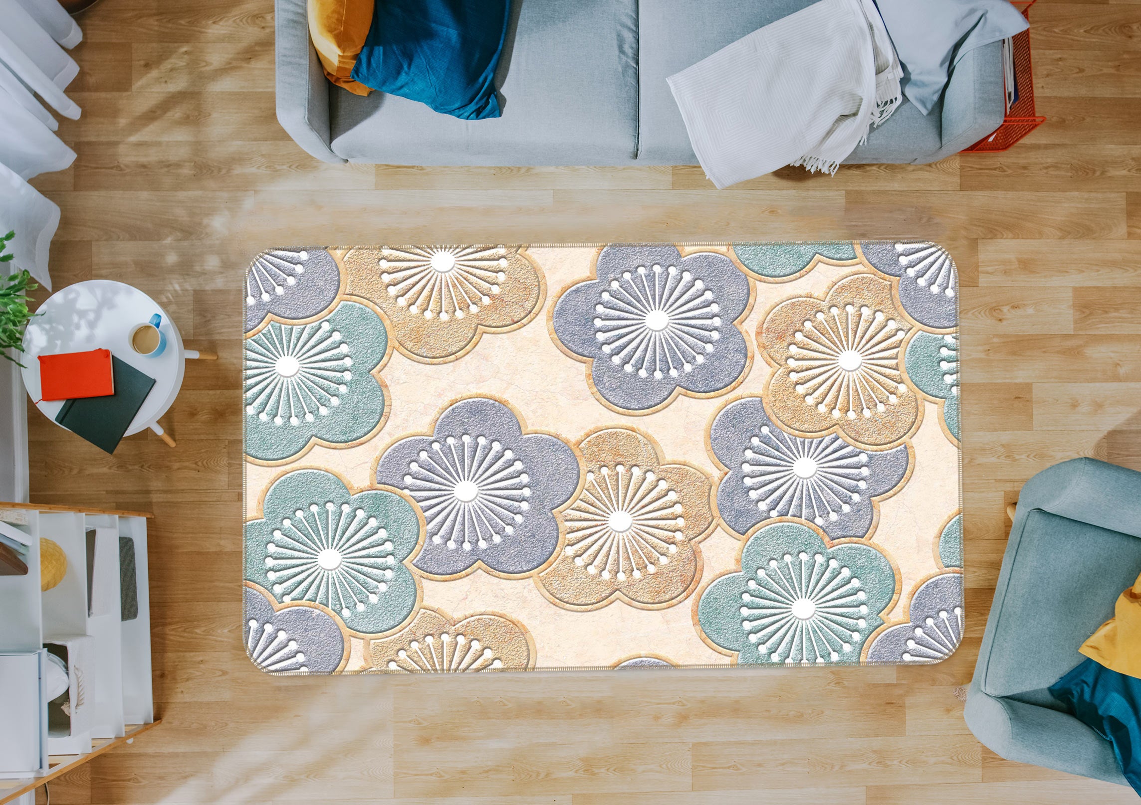 3D Flower Pattern 77212 Non Slip Rug Mat