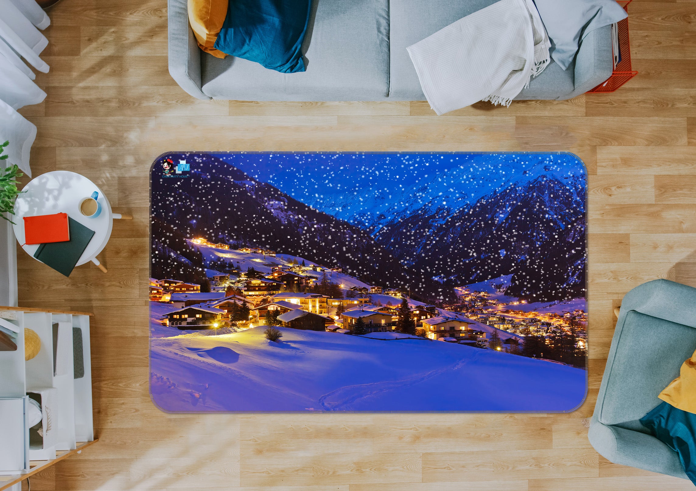 3D Snow Mountain House 55097 Christmas Non Slip Rug Mat Xmas