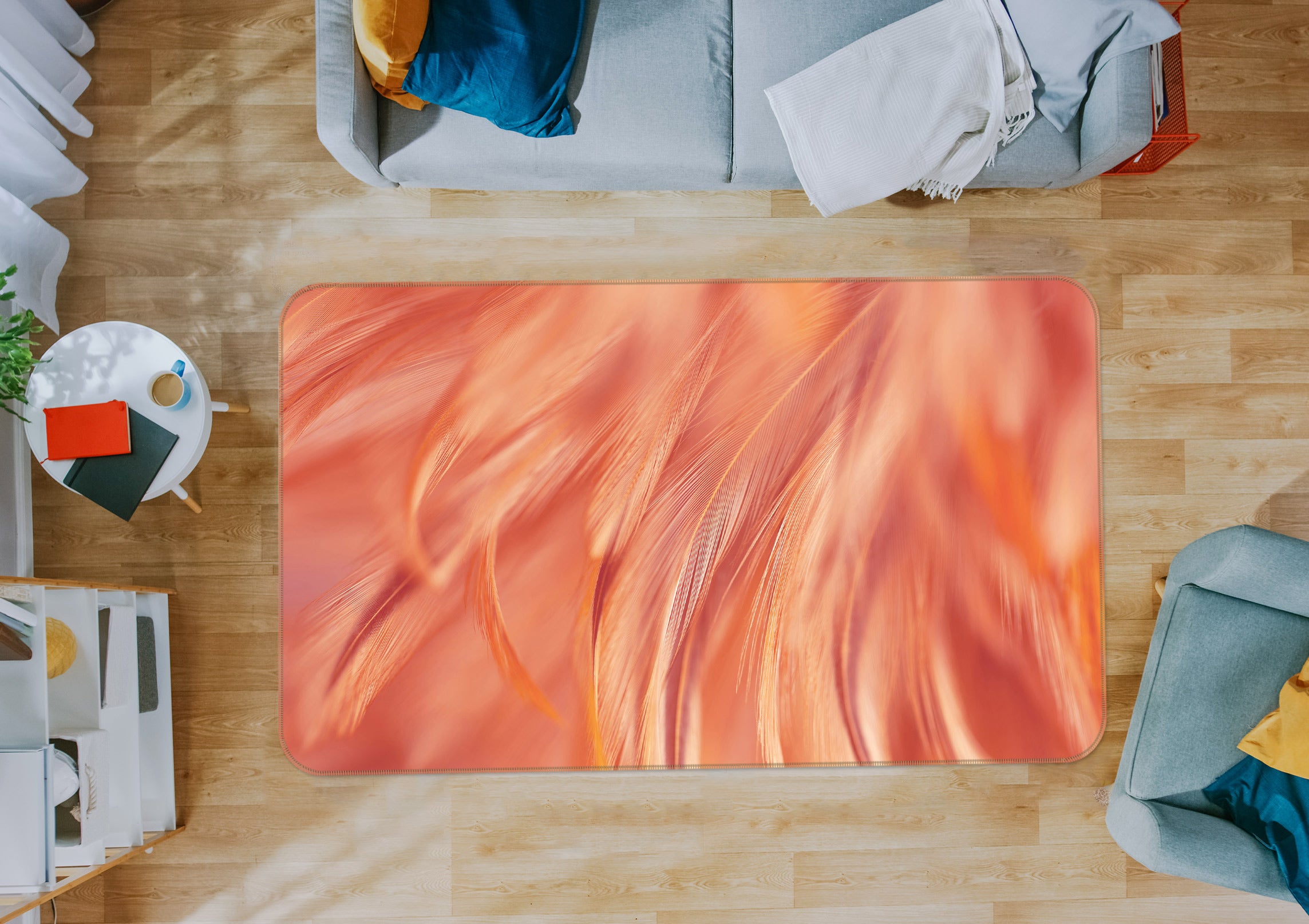 3D Orange Feather Pattern 30057 Non Slip Rug Mat