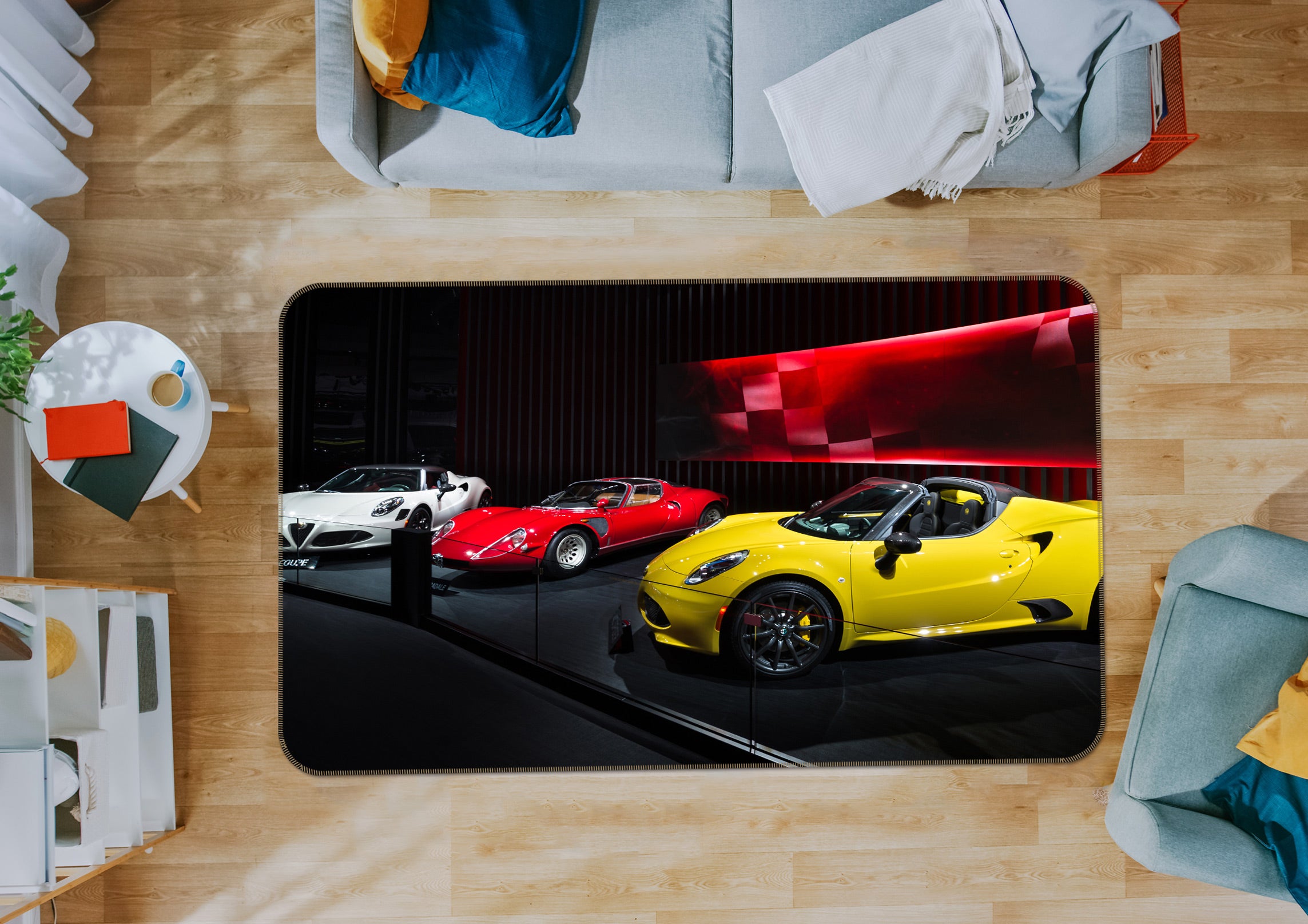 3D White Red Yellow Car 67210 Vehicle Non Slip Rug Mat