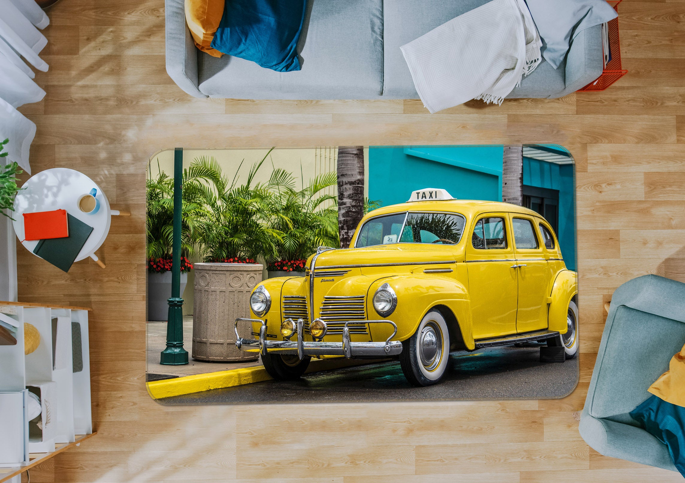 3D Yellow Car 68052 Vehicle Non Slip Rug Mat