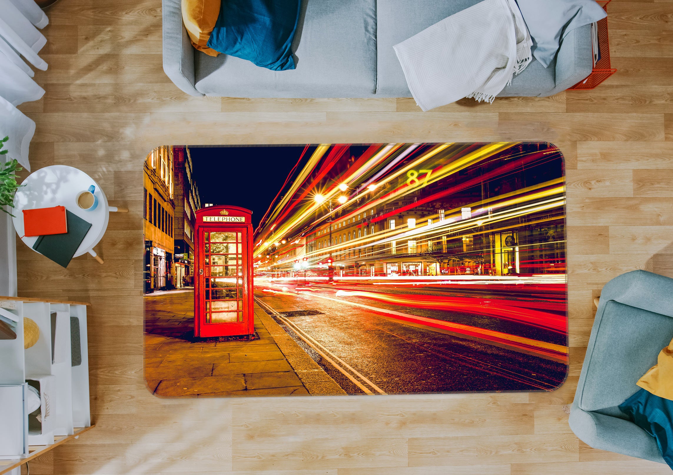 3D Street Phone Booth 76270 Non Slip Rug Mat