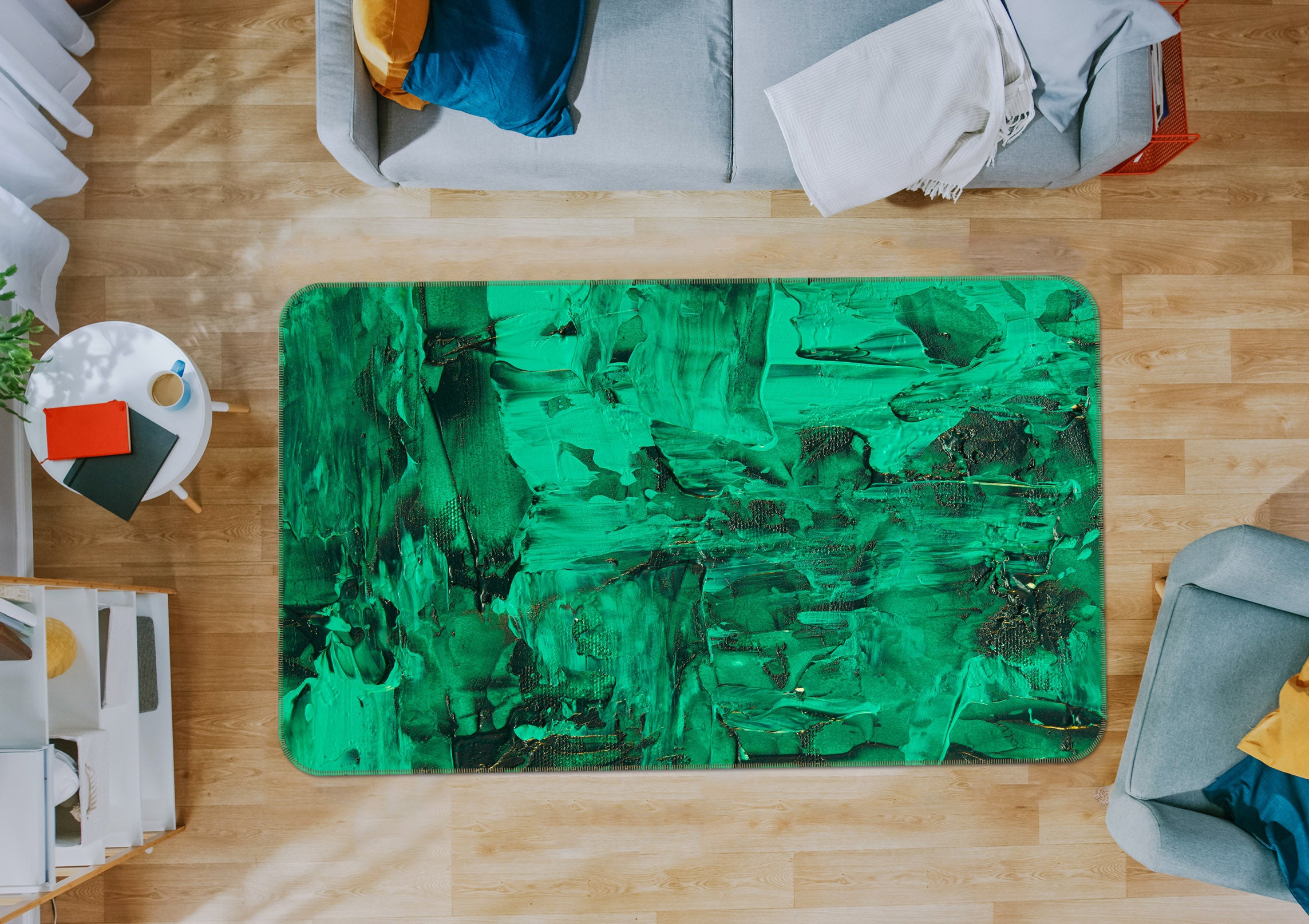 3D Green Pattern 27122 Non Slip Rug Mat