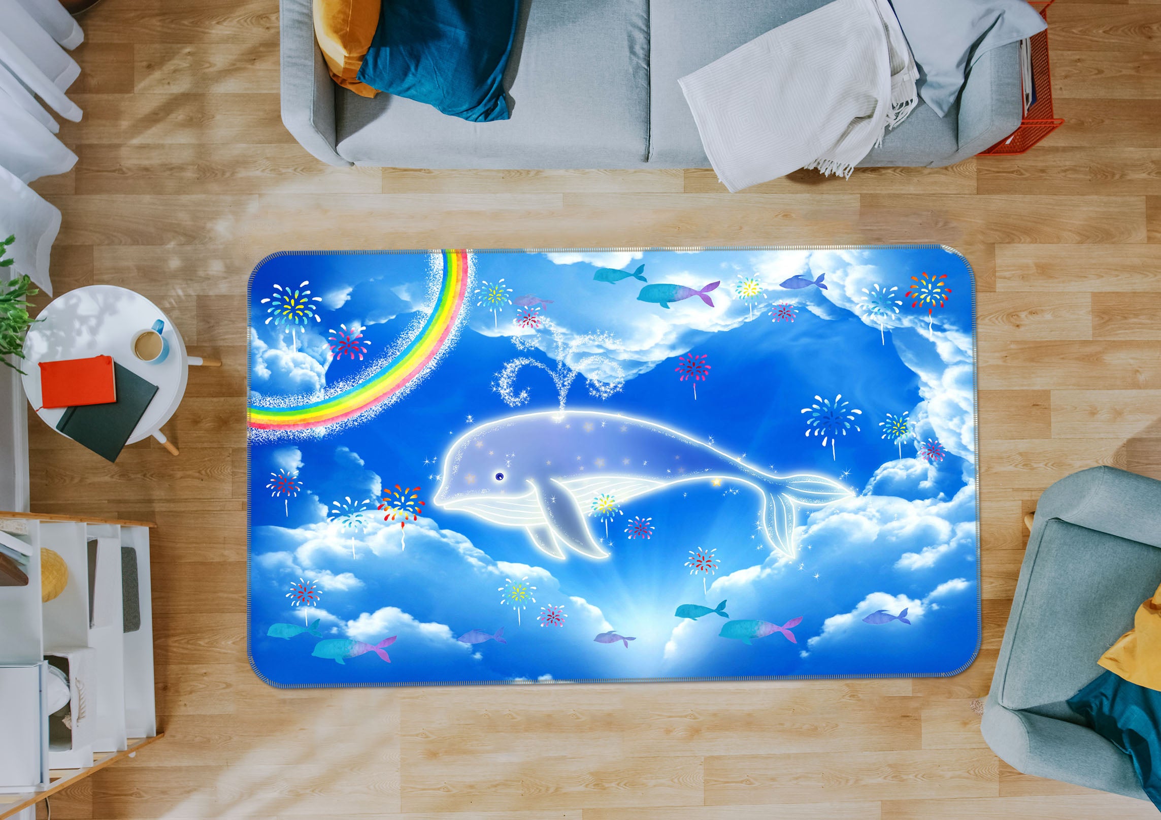 3D Dolphin Cloud 34016 Non Slip Rug Mat