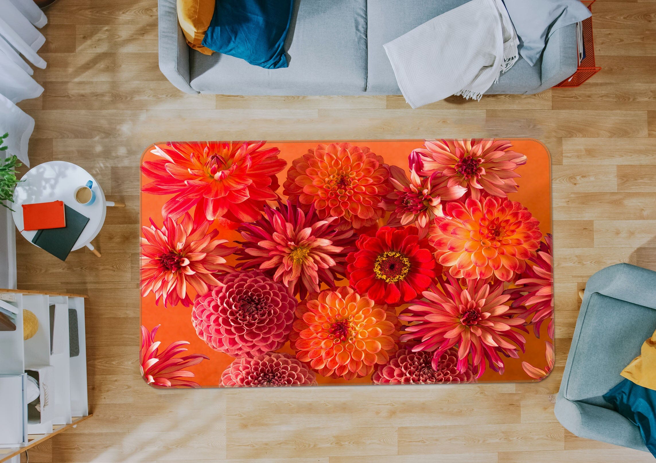 3D Red Chrysanthemum 3023 Assaf Frank Rug Non Slip Rug Mat Mat AJ Creativity Home