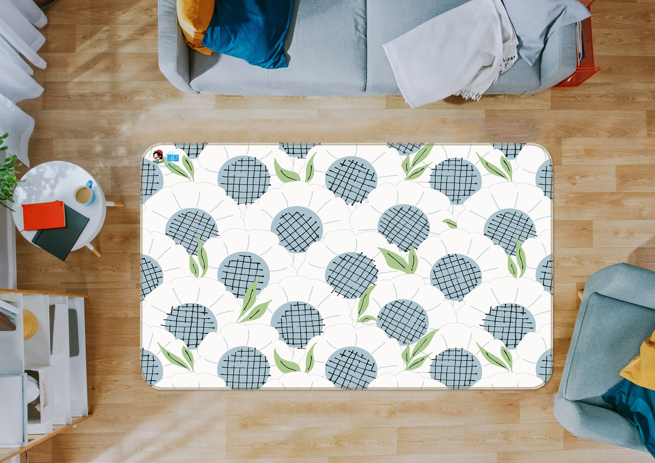 3D White Flowers 107118 Kashmira Jayaprakash Rug Non Slip Rug Mat