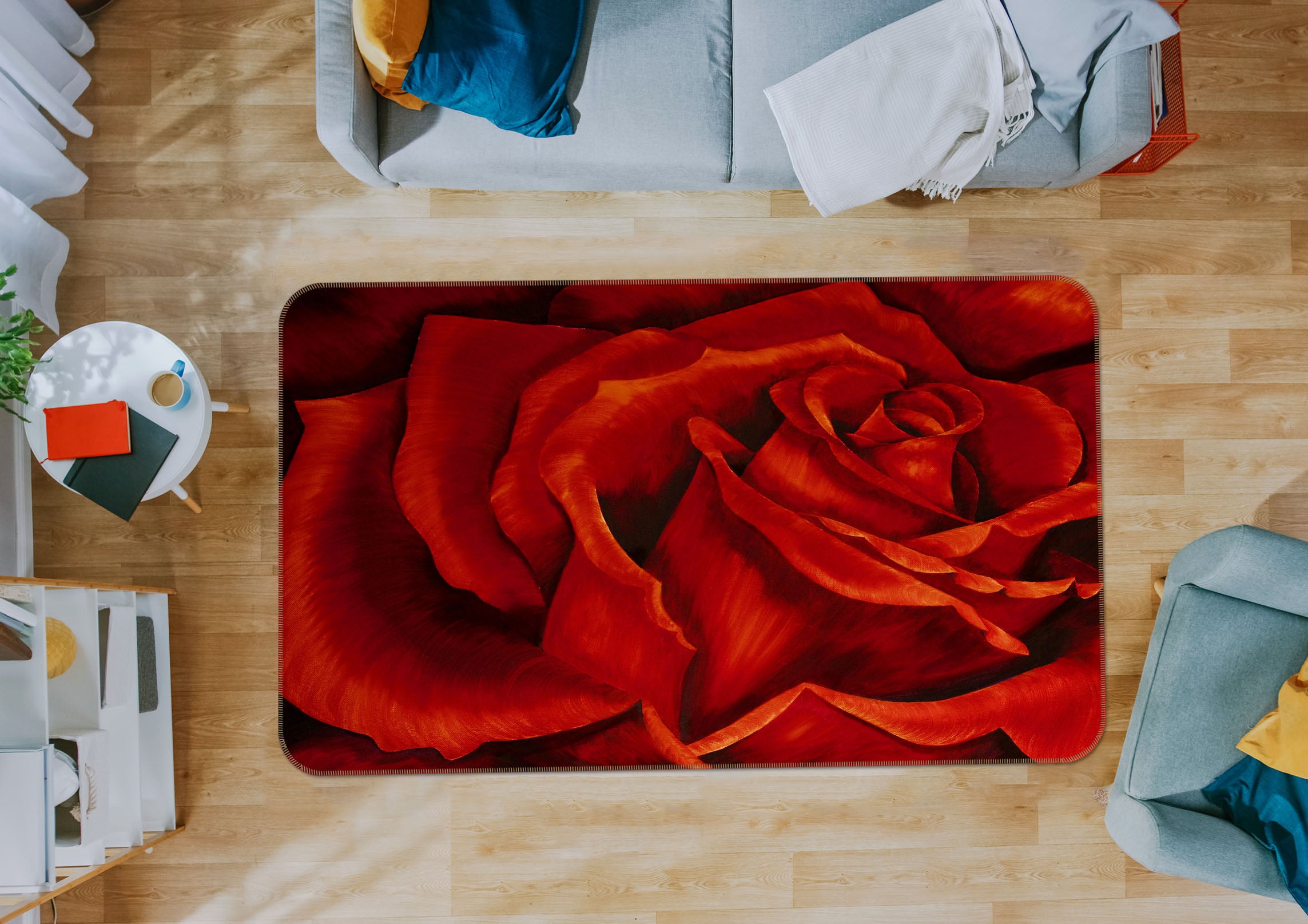 3D Red Rose 33176 Non Slip Rug Mat