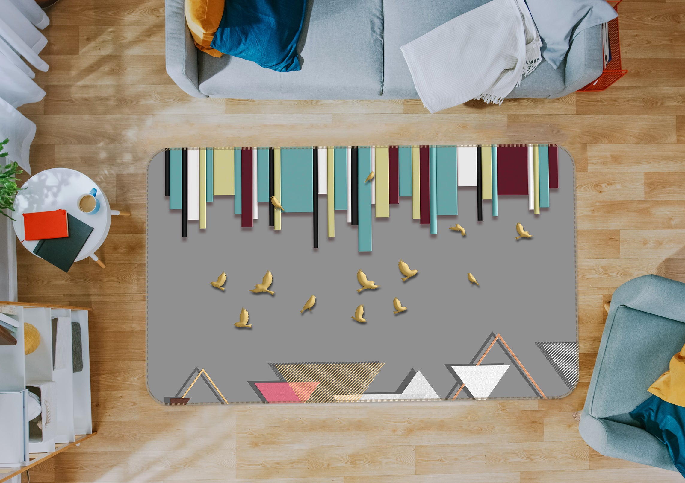 3D Triangle Golden Bird 77072 Non Slip Rug Mat