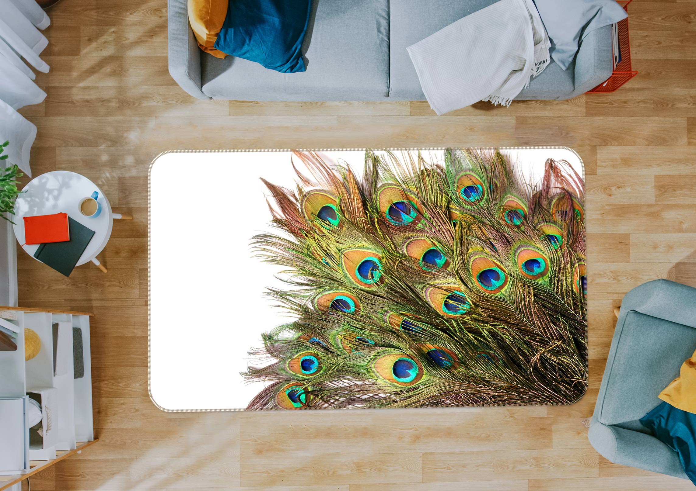 3D Peacock Feather 37088 Non Slip Rug Mat