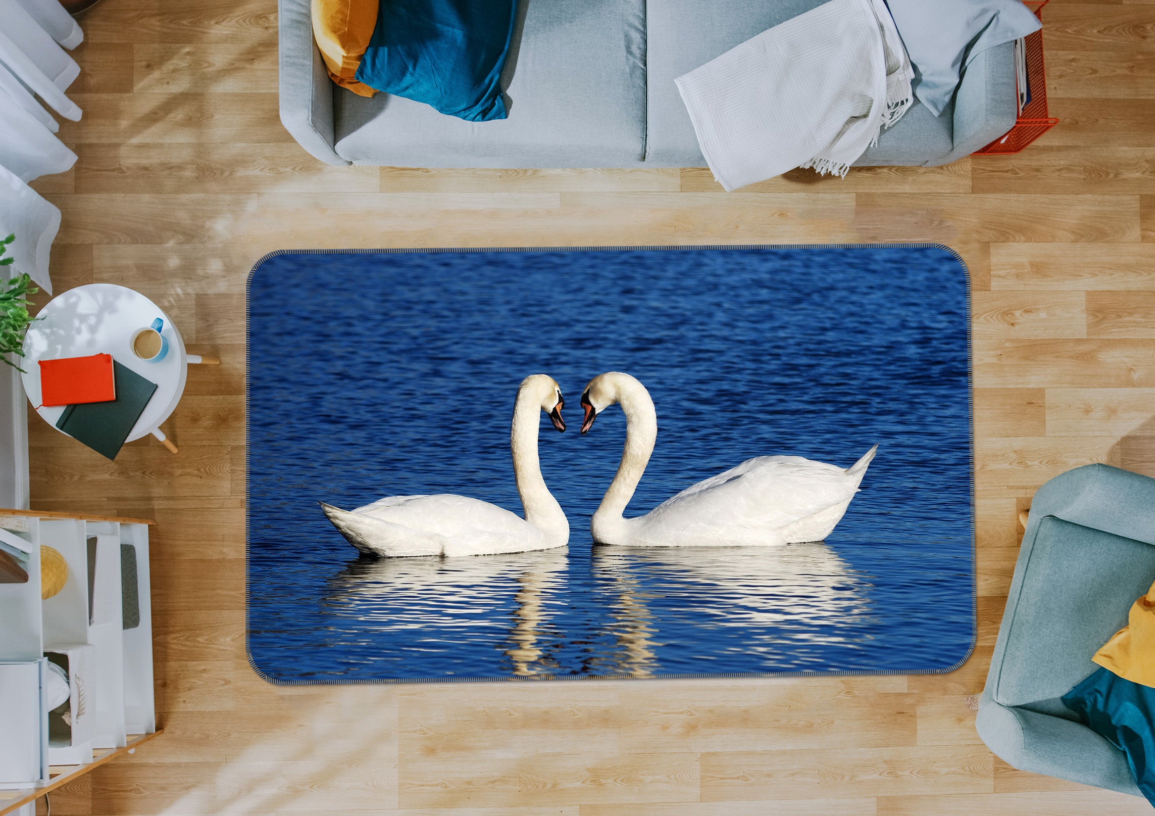 3D White Swan 138 Animal Non Slip Rug Mat