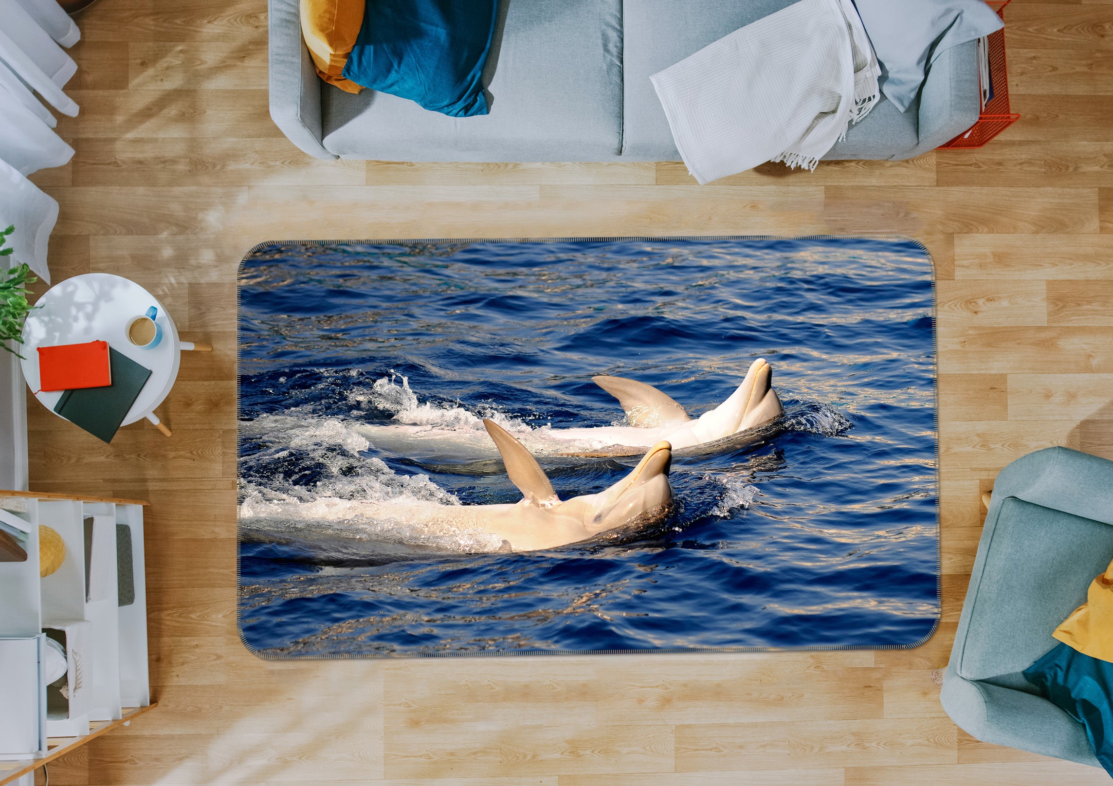 3D Two Dolphins 30134 Non Slip Rug Mat