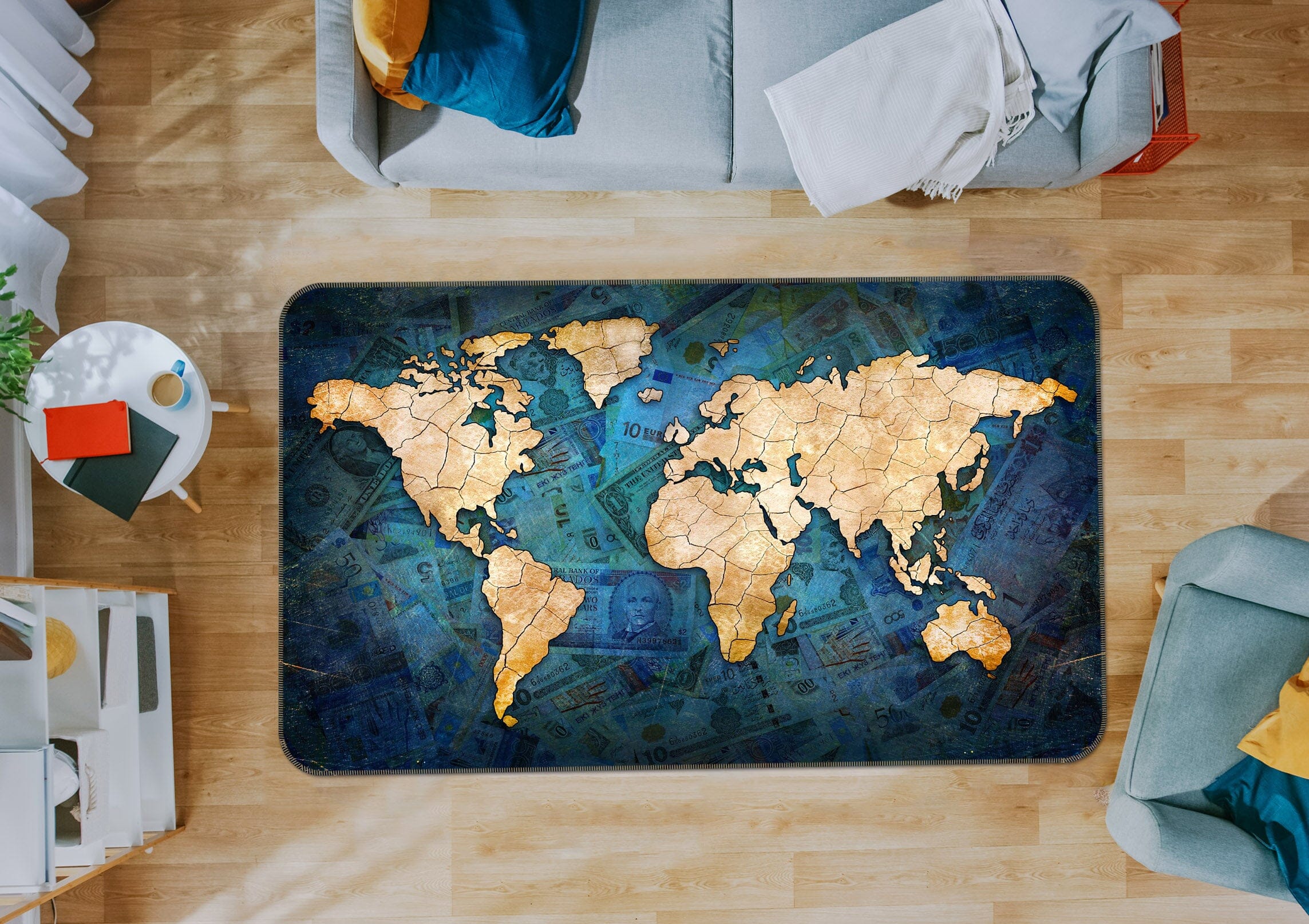 3D Golden Land 239 World Map Non Slip Rug Mat Mat AJ Creativity Home