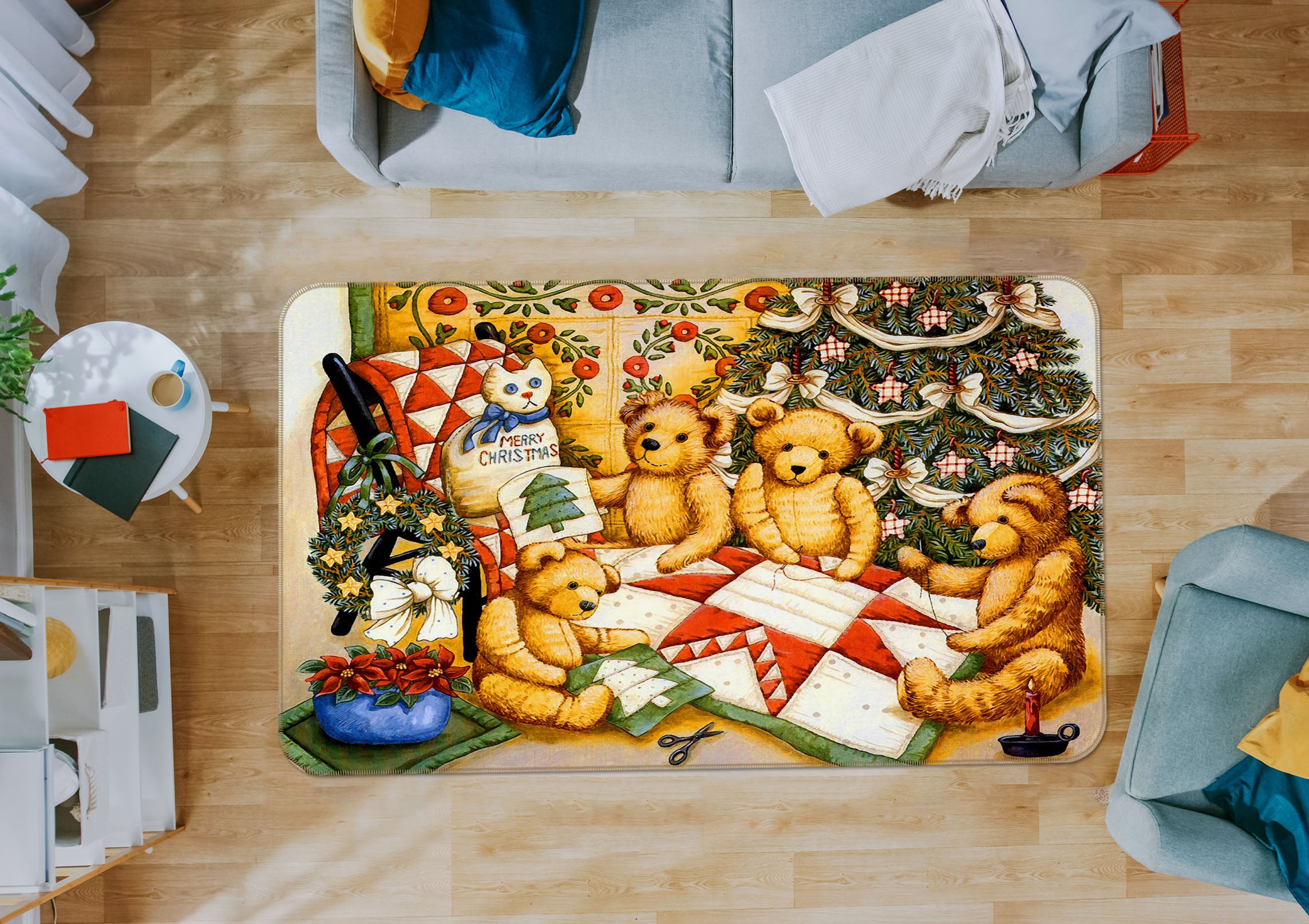 3D Bear Christmas Fift 33154 Non Slip Rug Mat