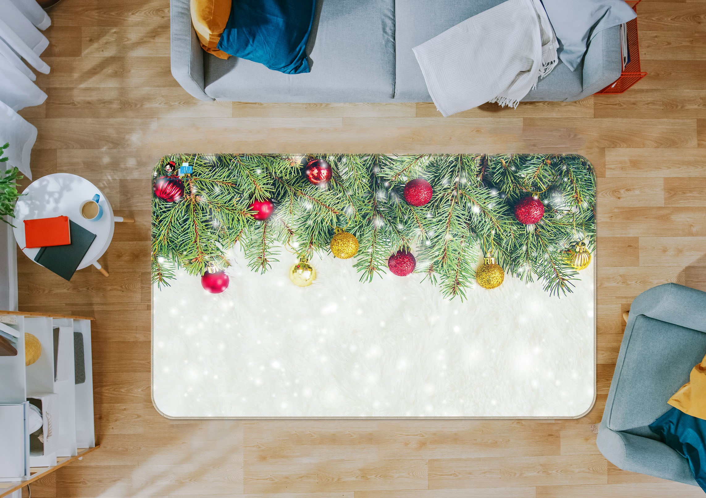 3D Branch Ball 55093 Christmas Non Slip Rug Mat Xmas