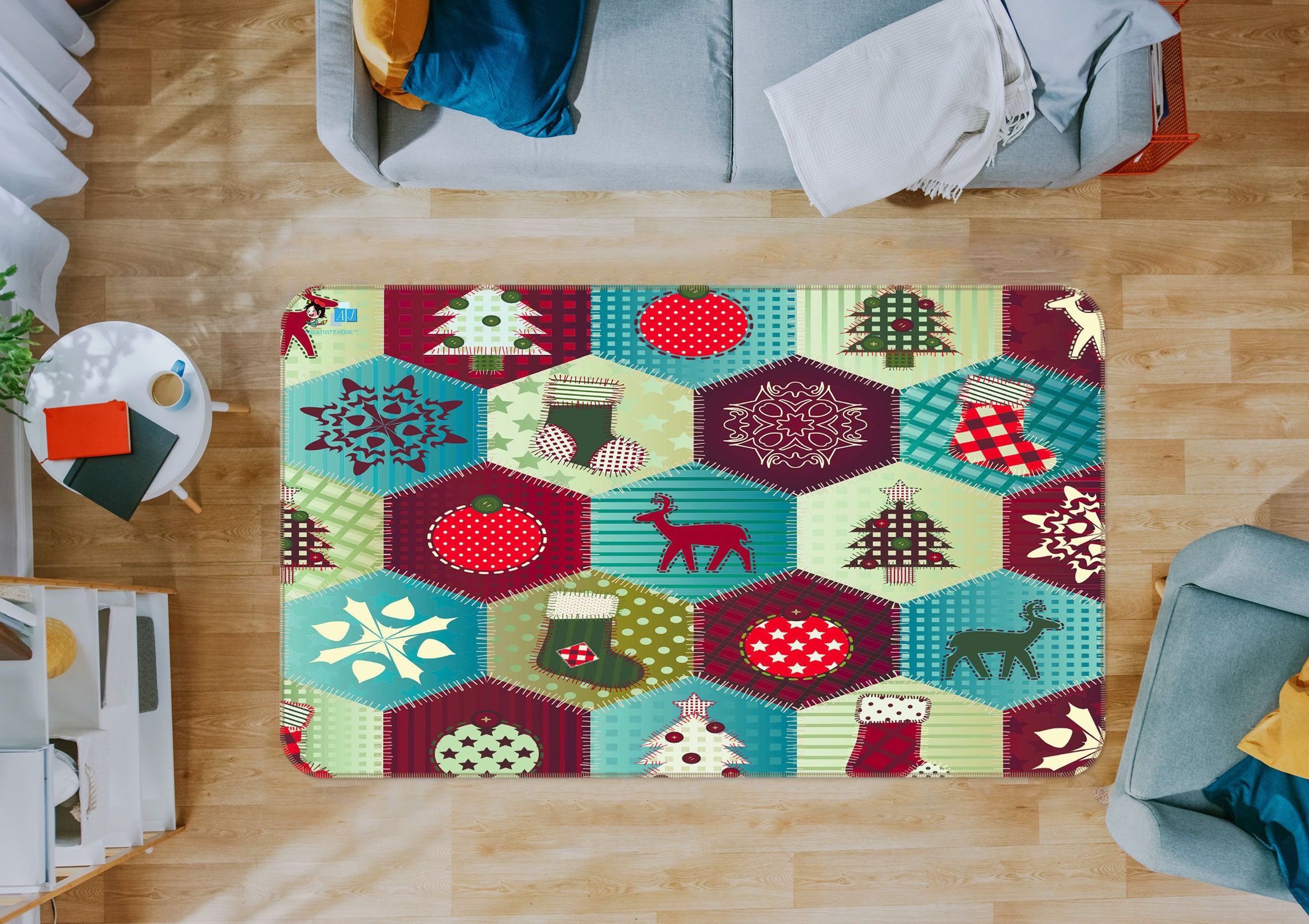 3D Hexagon Pattern 54234 Christmas Non Slip Rug Mat Xmas