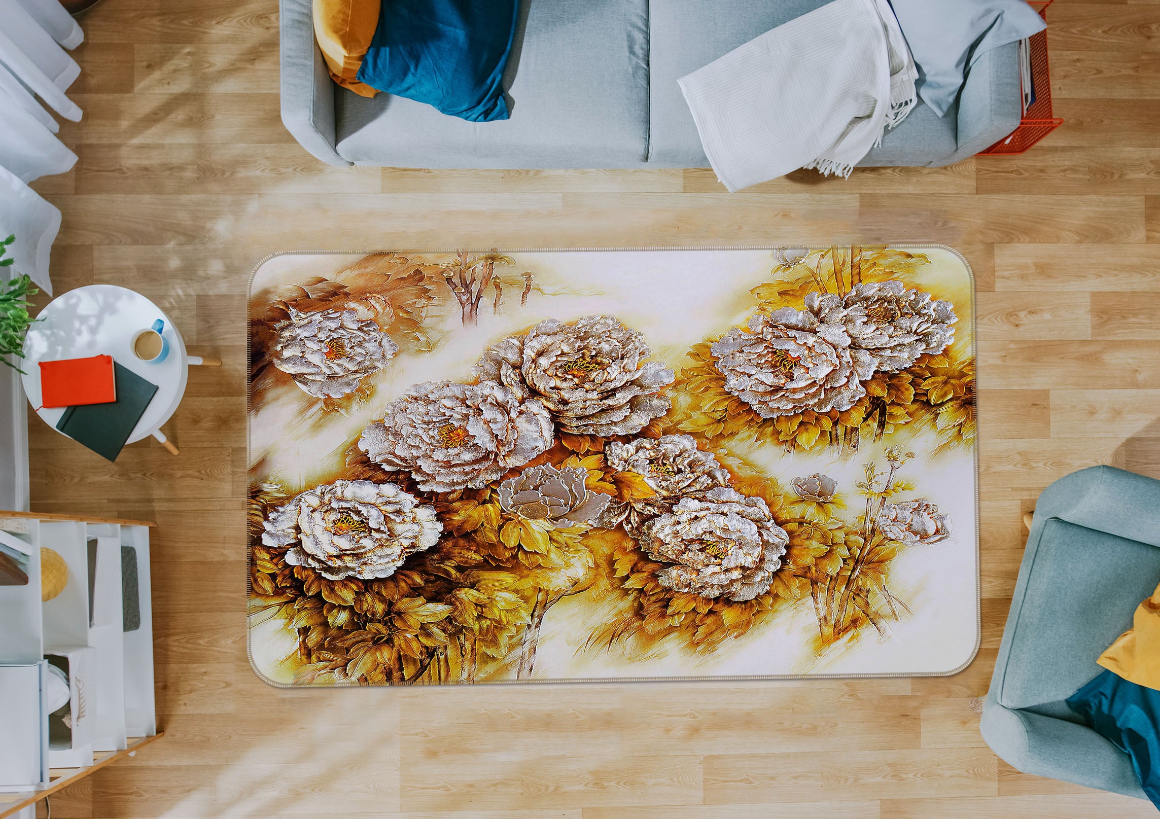 3D Flower Pattern 32094 Non Slip Rug Mat