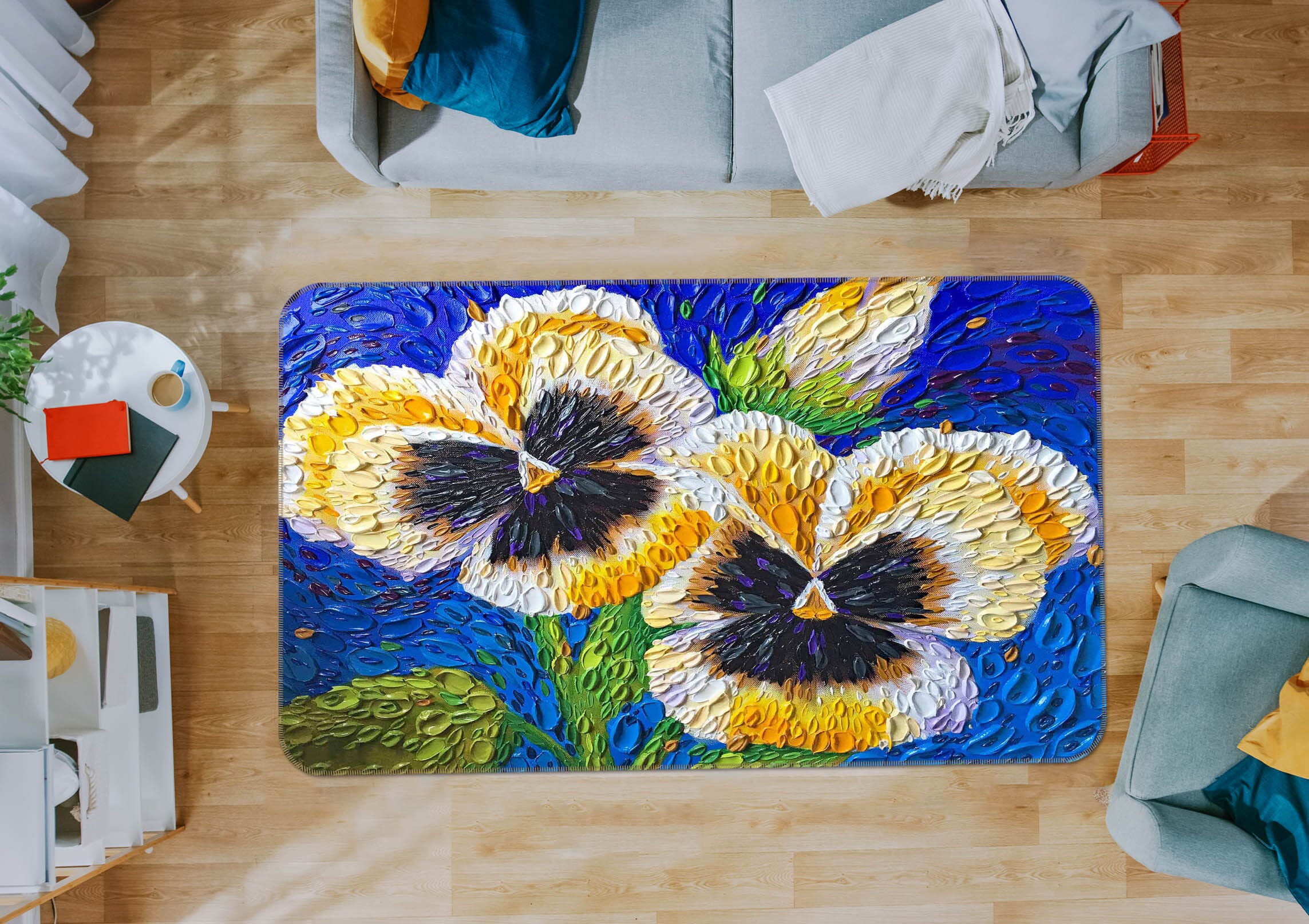 3D Pansy 1024 Dena Tollefson Rug Non Slip Rug Mat Mat AJ Creativity Home