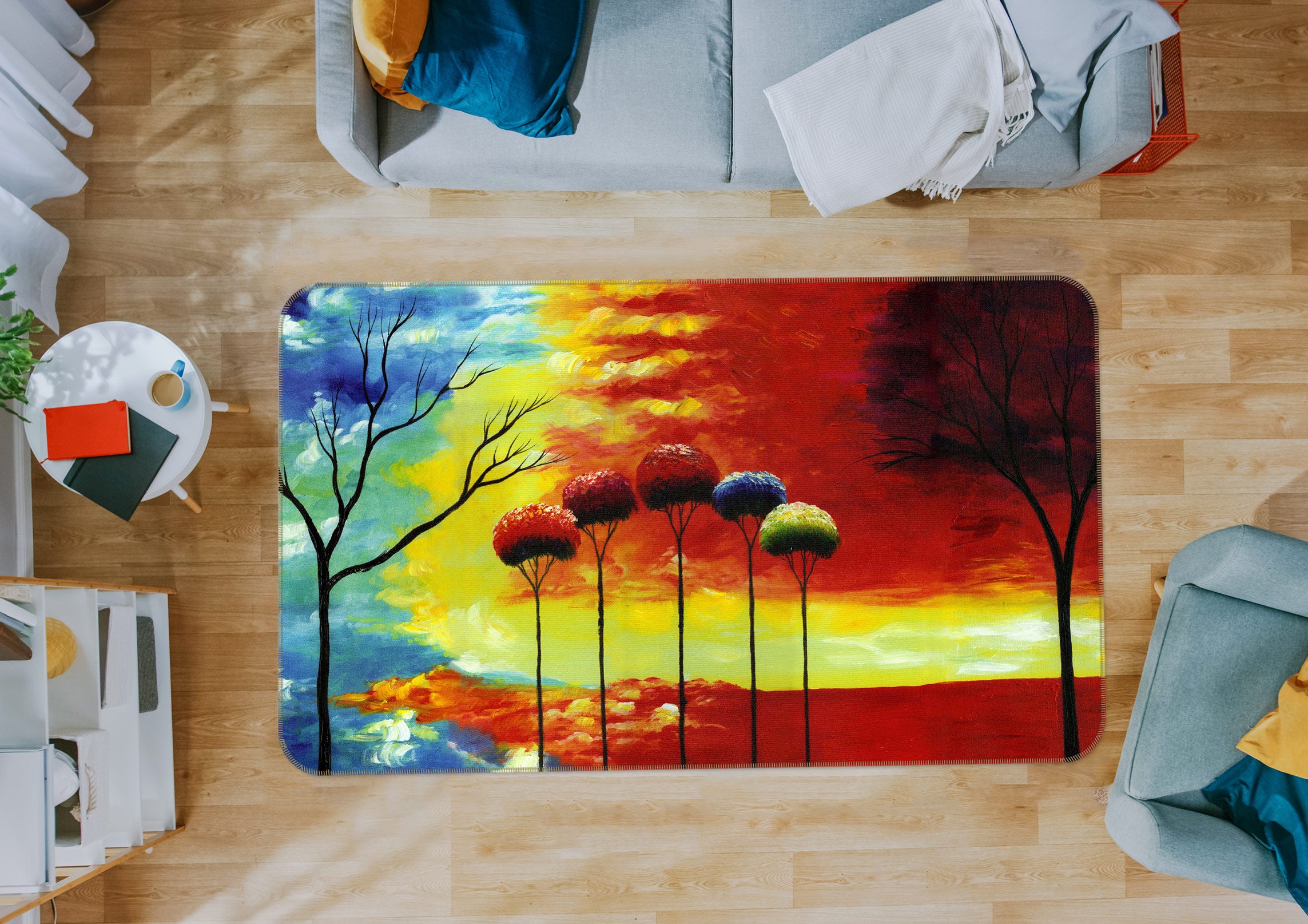 3D Colorful Trees 75282 Non Slip Rug Mat