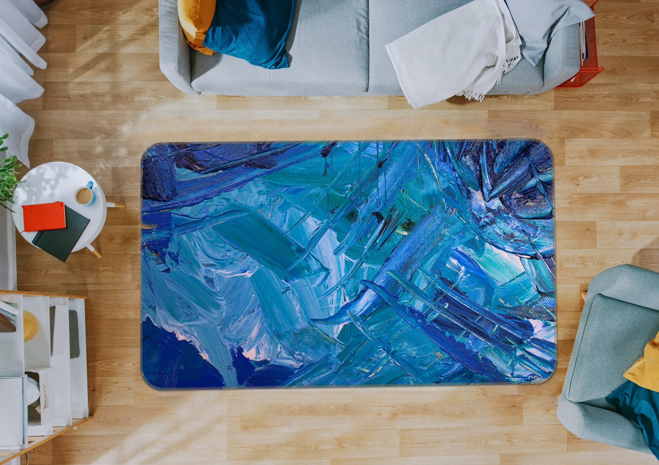 3D Blue Pattern 27125 Non Slip Rug Mat