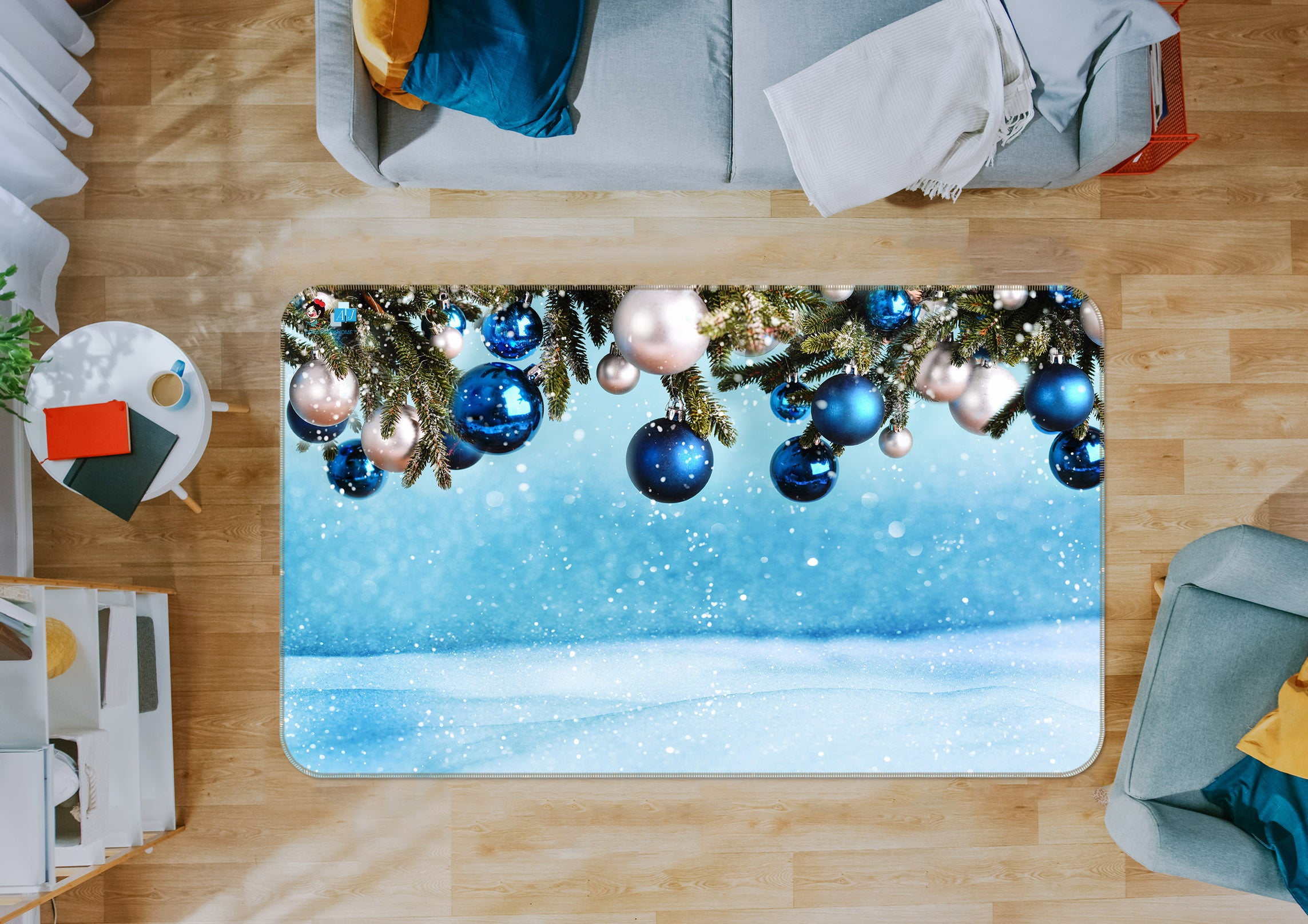 3D Blue Ball 55096 Christmas Non Slip Rug Mat Xmas