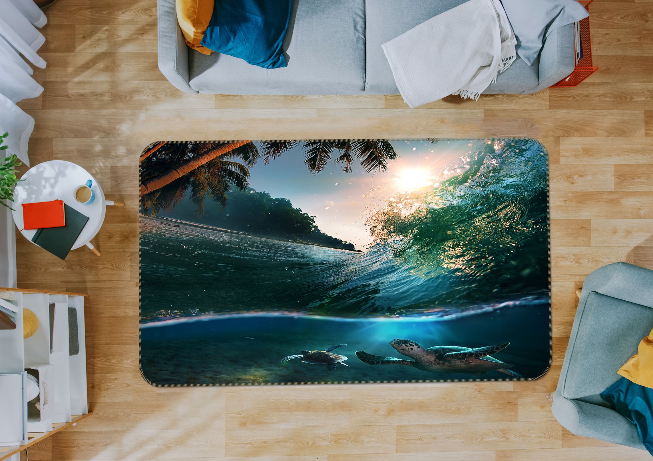 3D Seawater Sea Turtle 36014 Non Slip Rug Mat