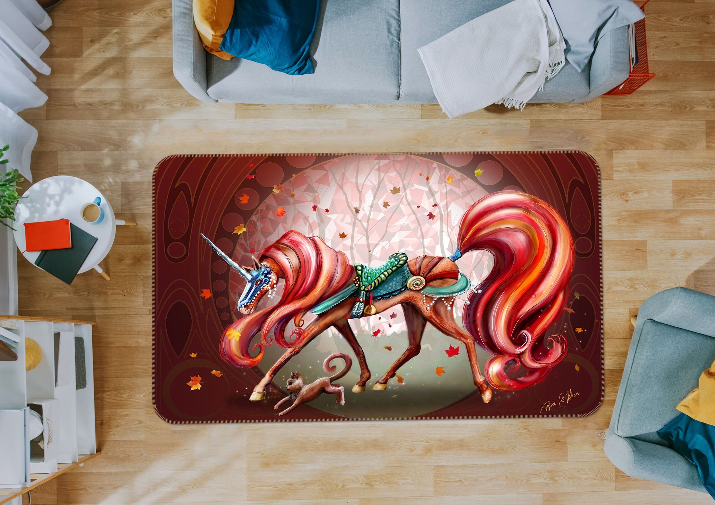 3D Red Beautiful Unicorn 1049 Rose Catherine Khan Rug Non Slip Rug Mat Mat AJ Creativity Home