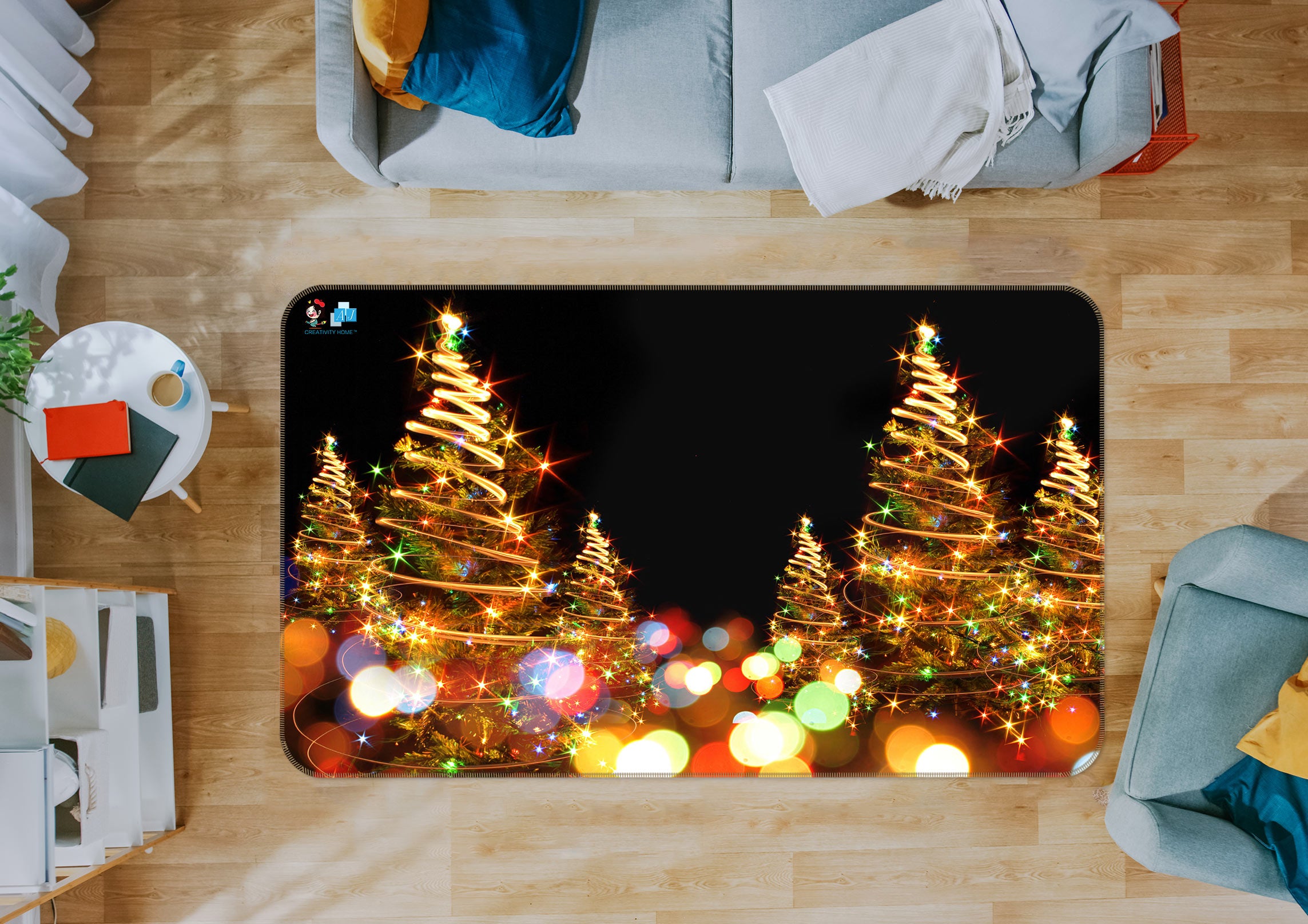 3D Colored Light Tree 54211 Christmas Non Slip Rug Mat Xmas