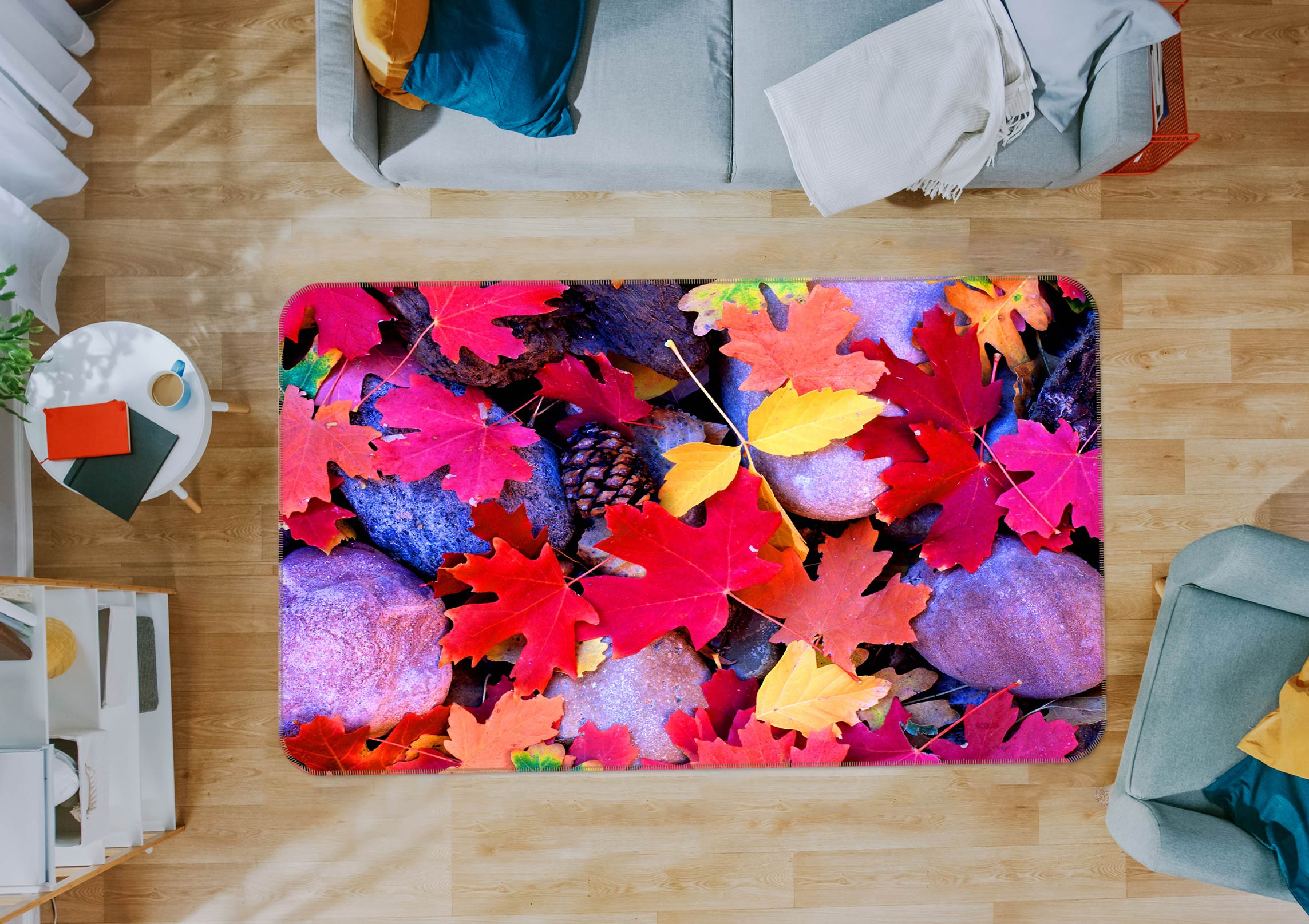 3D Red Leaves 76029 Non Slip Rug Mat