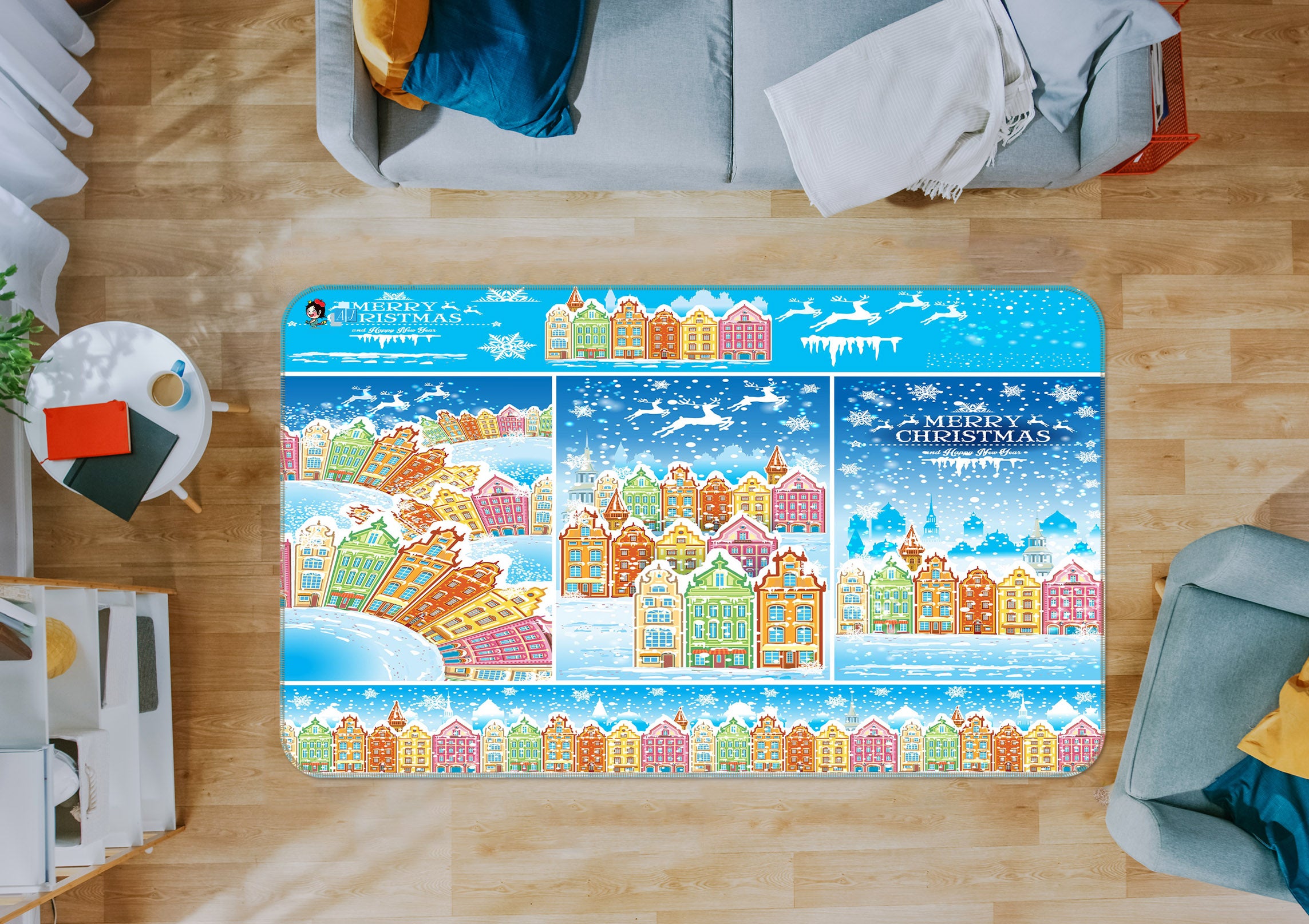 3D Colorful Houses 55065 Christmas Non Slip Rug Mat Xmas