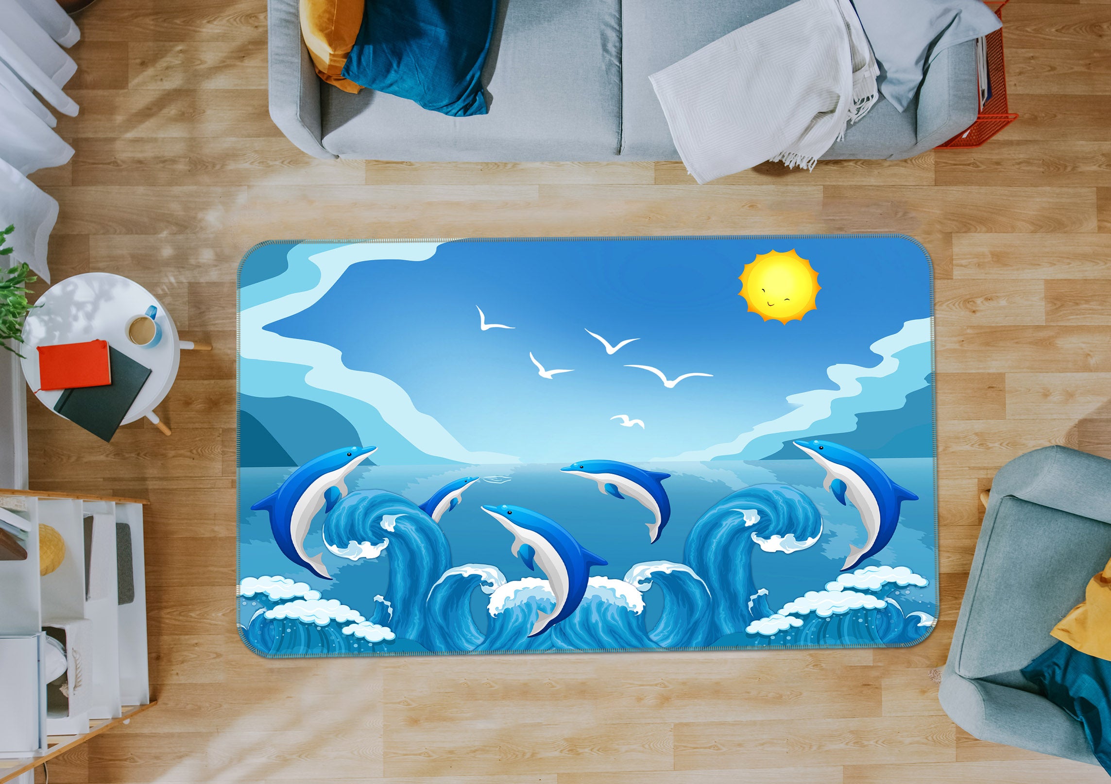 3D Dolphin Waves 34035 Non Slip Rug Mat