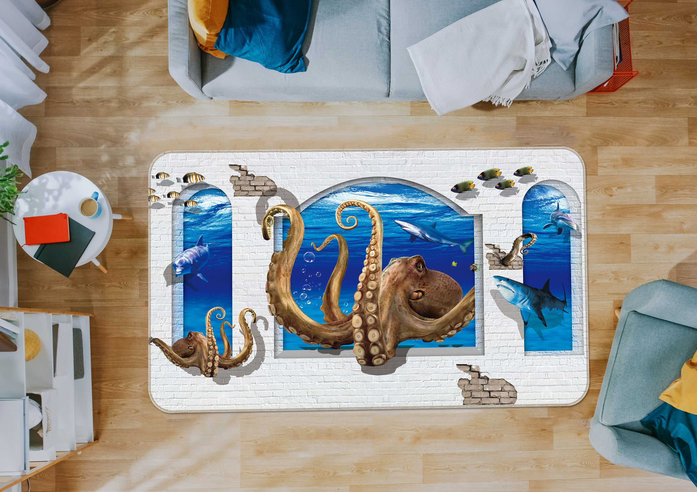 3D Window Octopus Tentacles 35161 Non Slip Rug Mat
