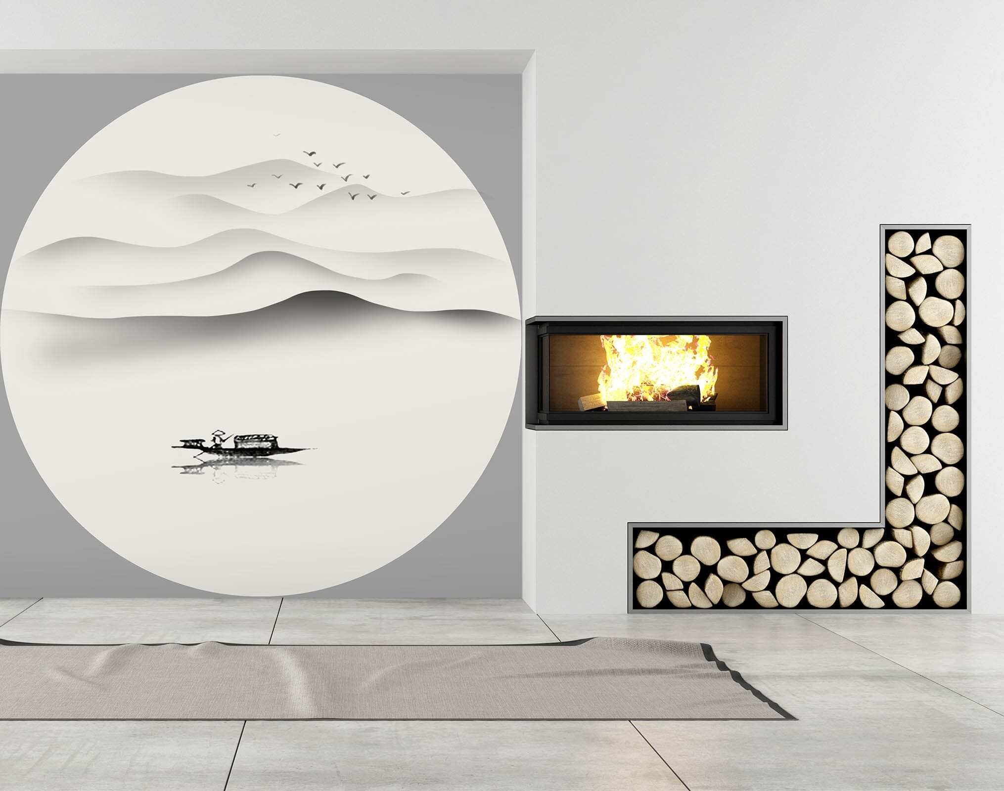 3D Landscape Boat 002 Wall Murals Wallpaper AJ Wallpaper 2