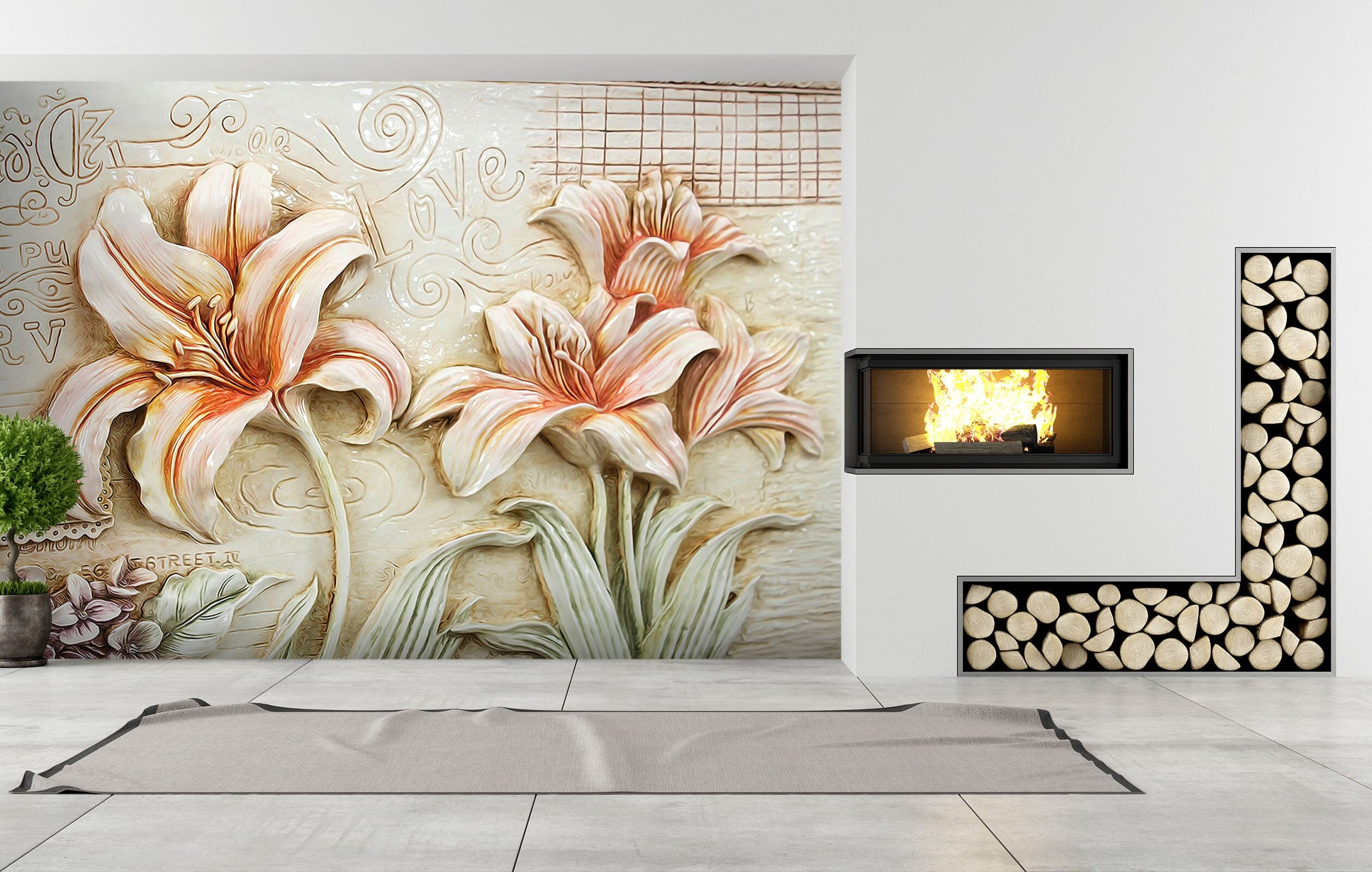 3D Embossed Lily 135 Wall Murals Wallpaper AJ Wallpaper 2